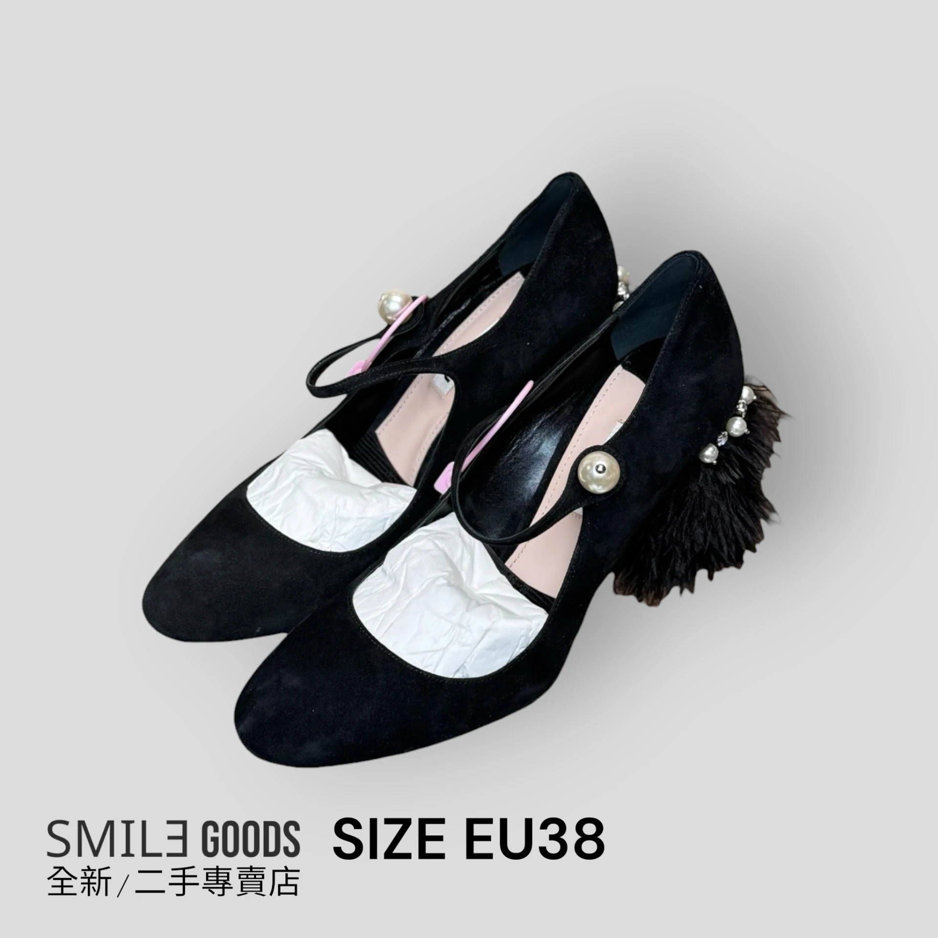 [SMILE]Miu Miu 黑色毛跟瑪麗珍