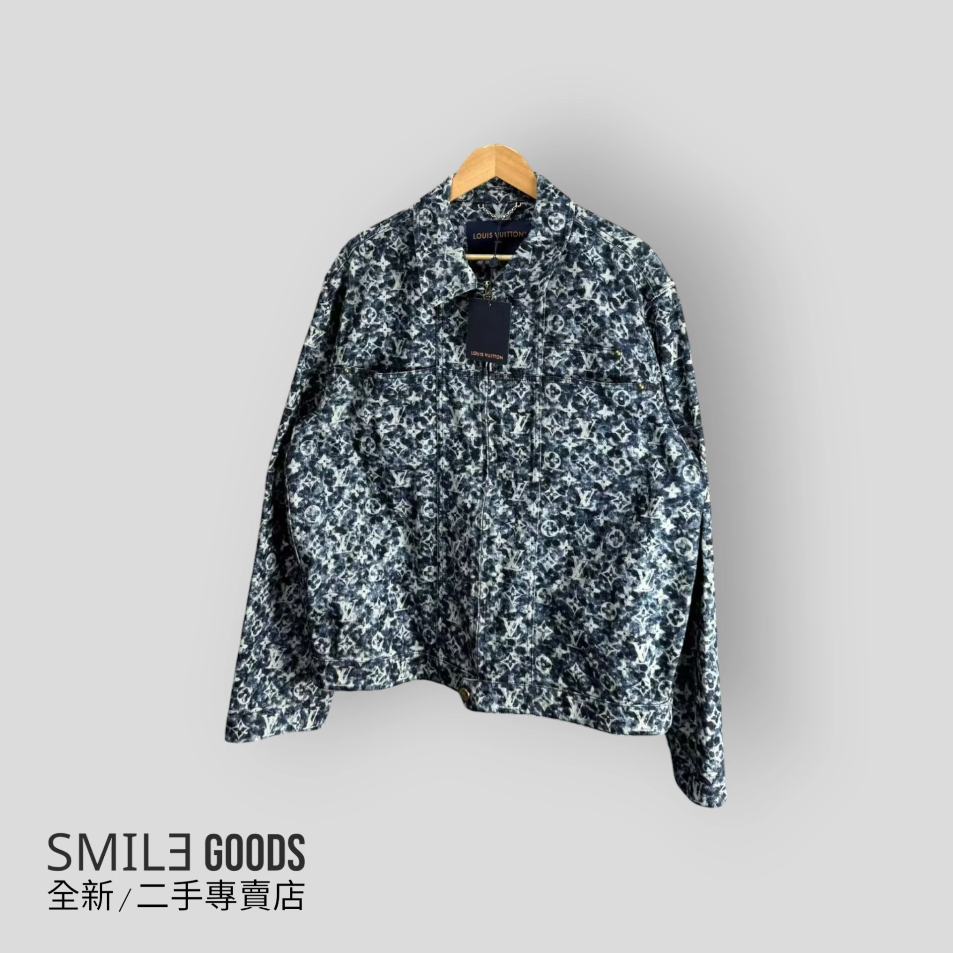 [SMILE] Louis Vuitton LV藍色渲染滿logo牛仔夾克