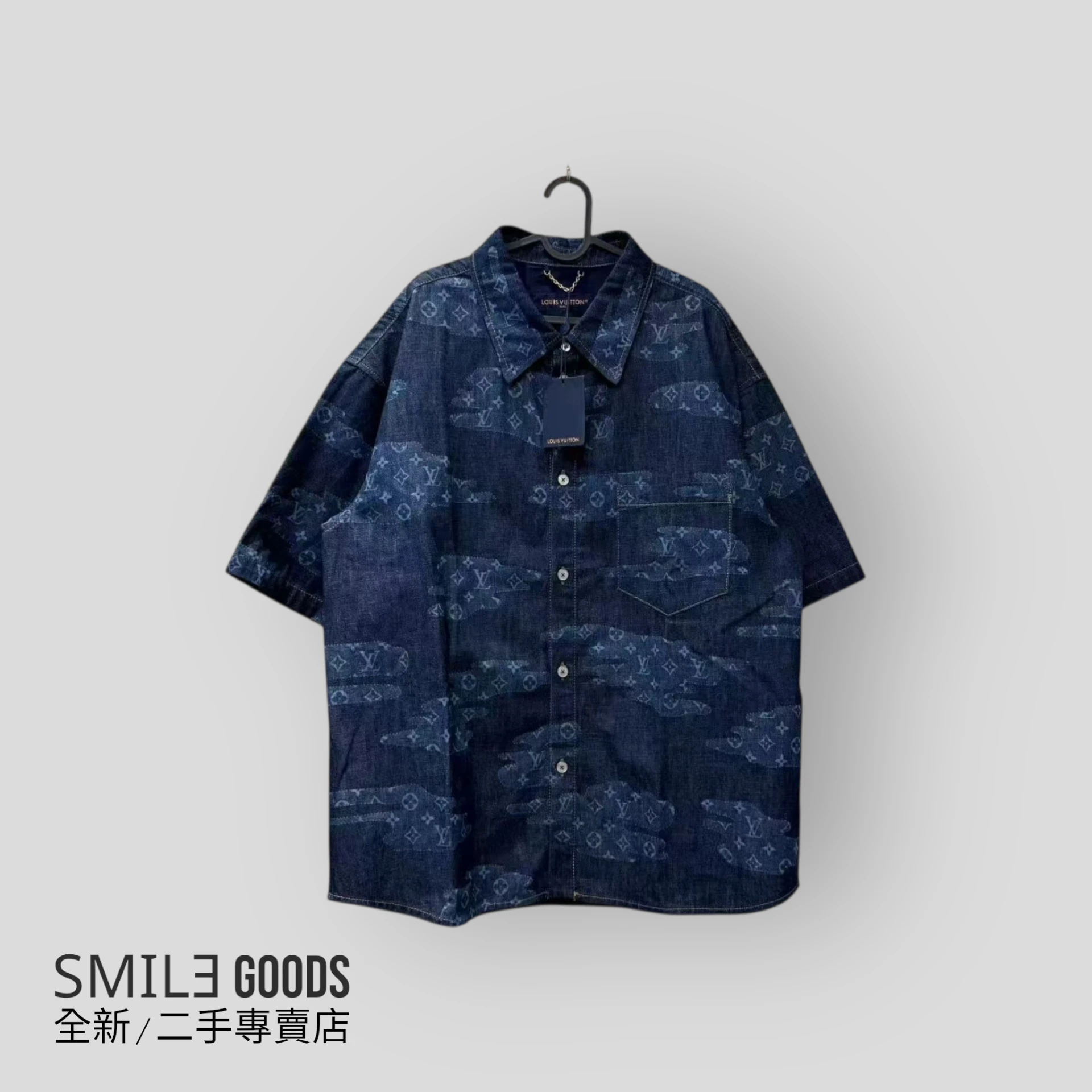 [SMILE] LOUIS VUITTON LV 新款深藍色雲朵滿logo牛仔襯衫短袖