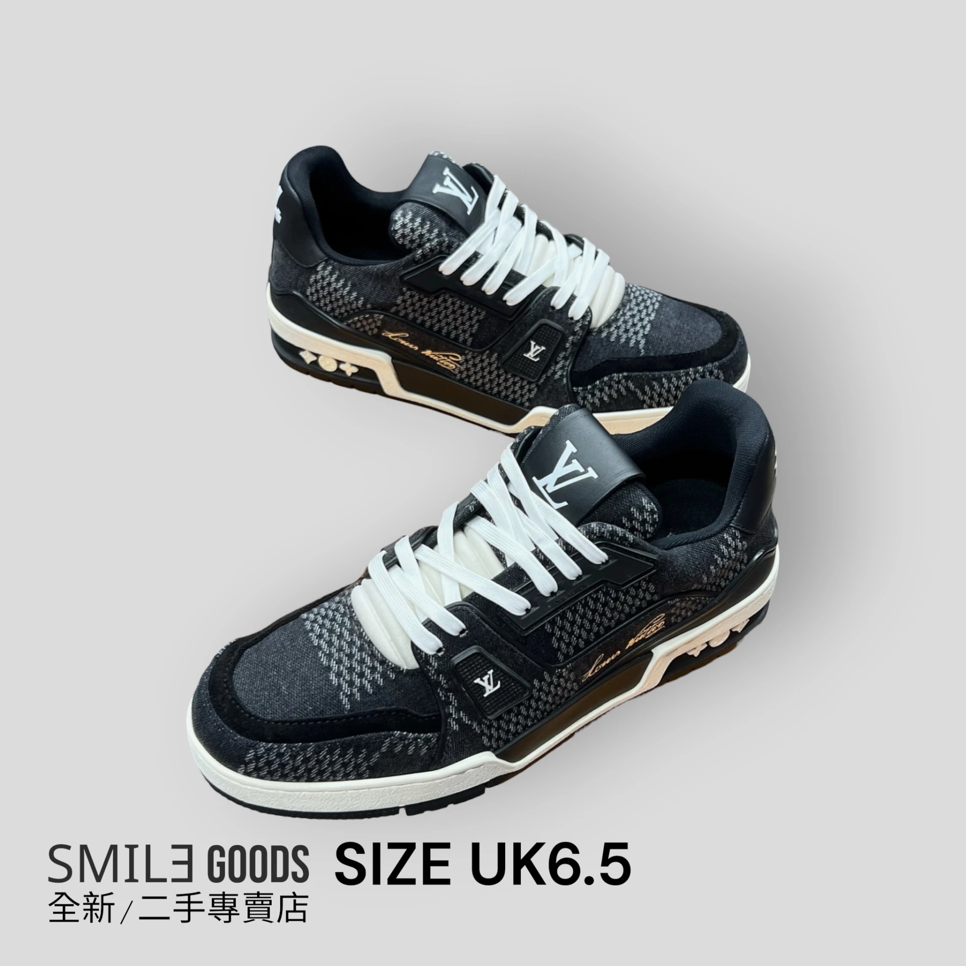 [SMILE]Louis Vuitton LV TRAINER 格子牛仔布 黑