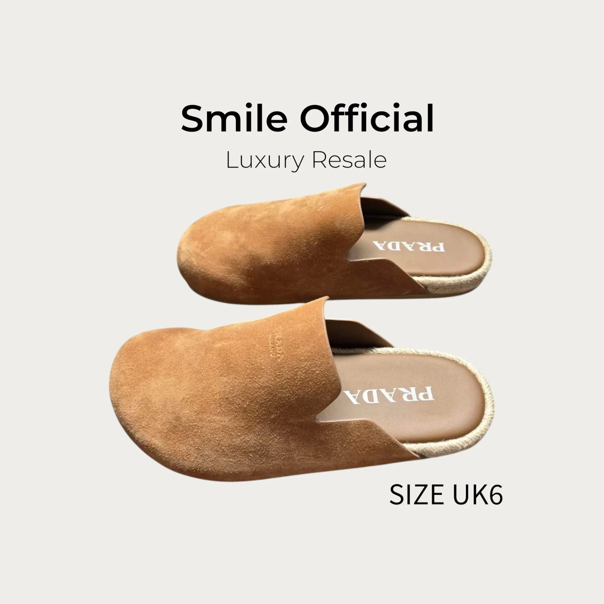 [SMILE] PRADA 麂皮卡其包頭穆勒拖鞋