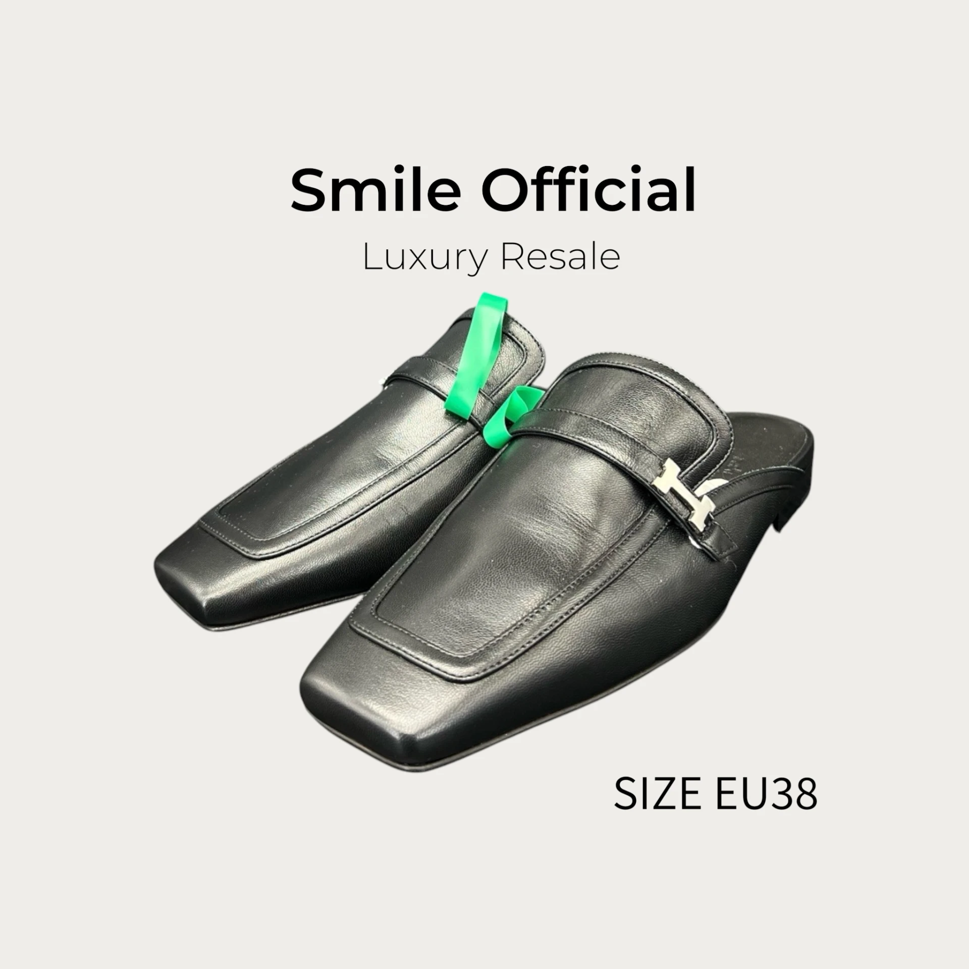 [SMILE]HERMES 愛馬仕 Groupie 黑色半拖