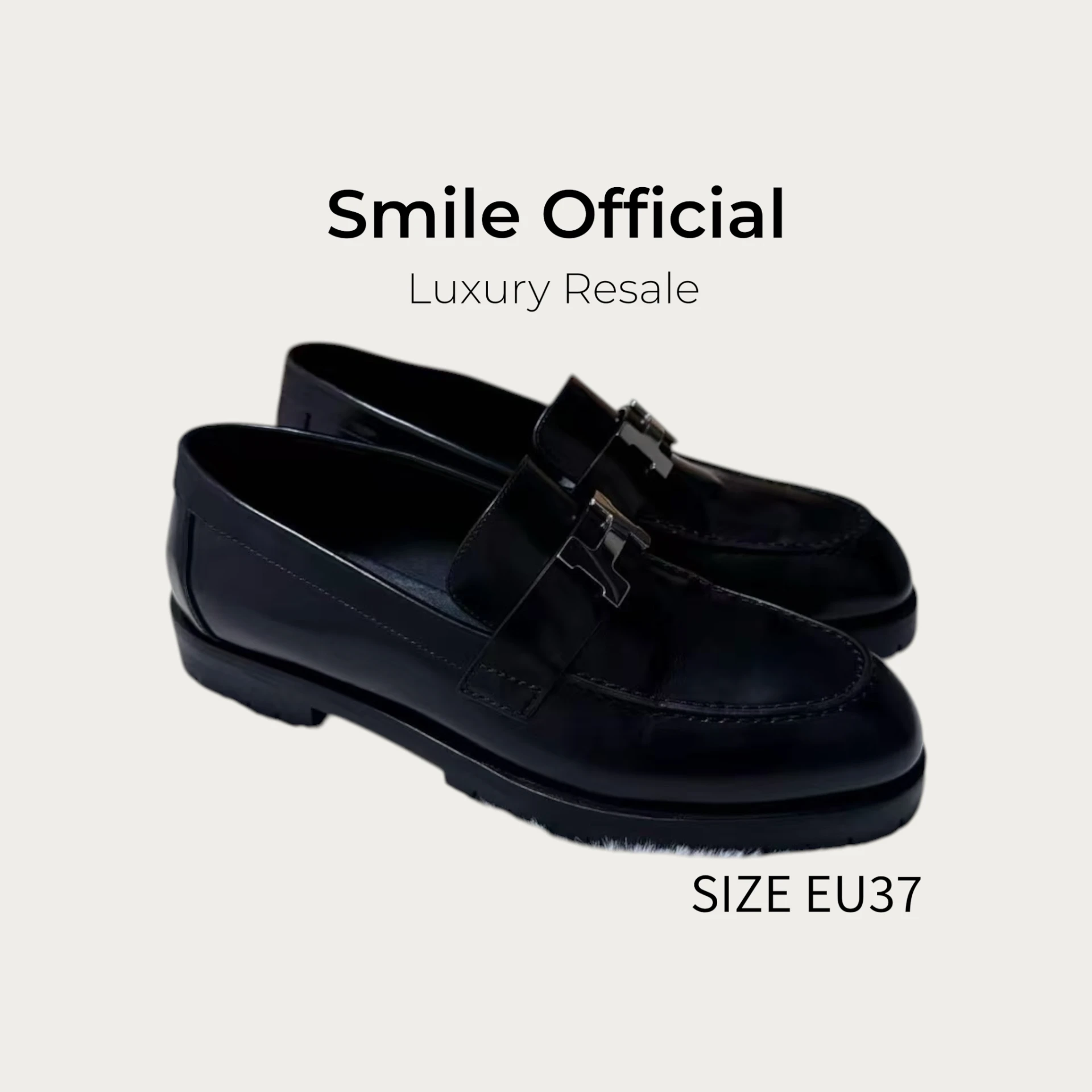 [SMILE] 愛馬仕 hermes Faubourg 小牛皮 光面 樂福鞋 黑
