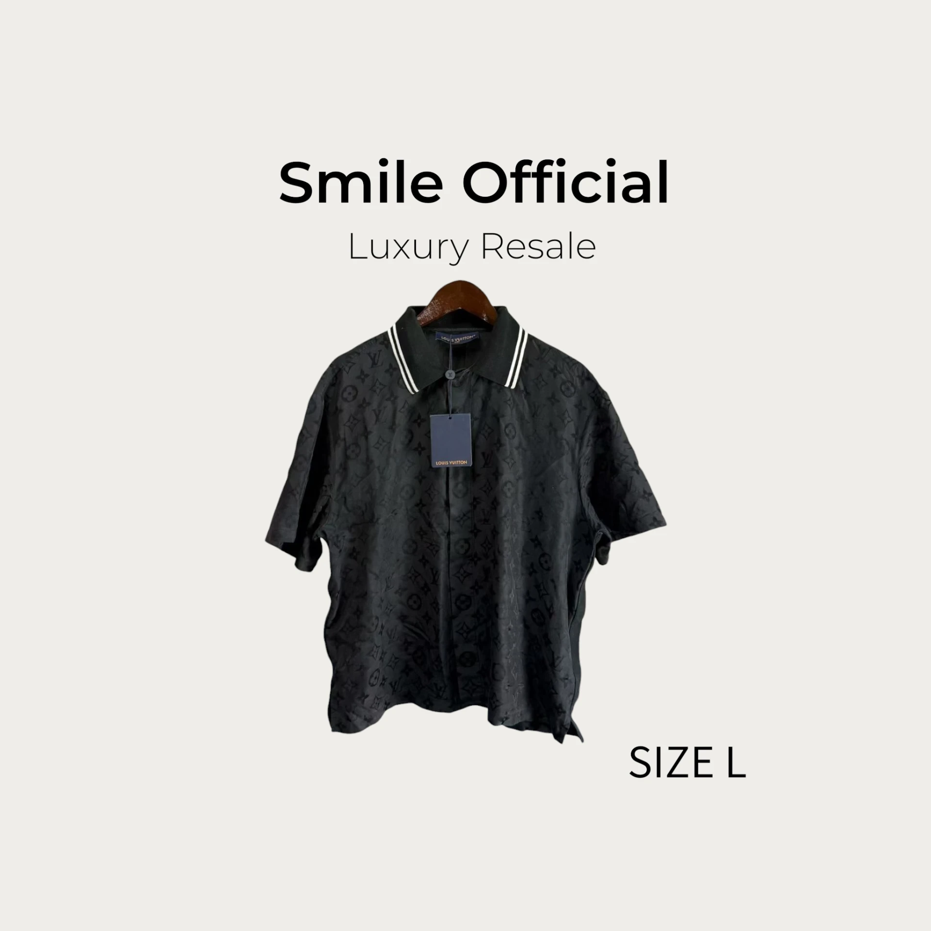 [SMILE] Louis Vuitton LV黑色桑蠶絲滿logo短袖襯衫