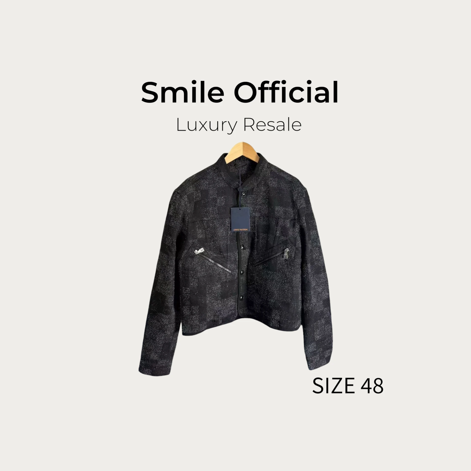 [SMILE] Louis Vuitton LV黑色棋盤格珠皮呢拉鍊夾克