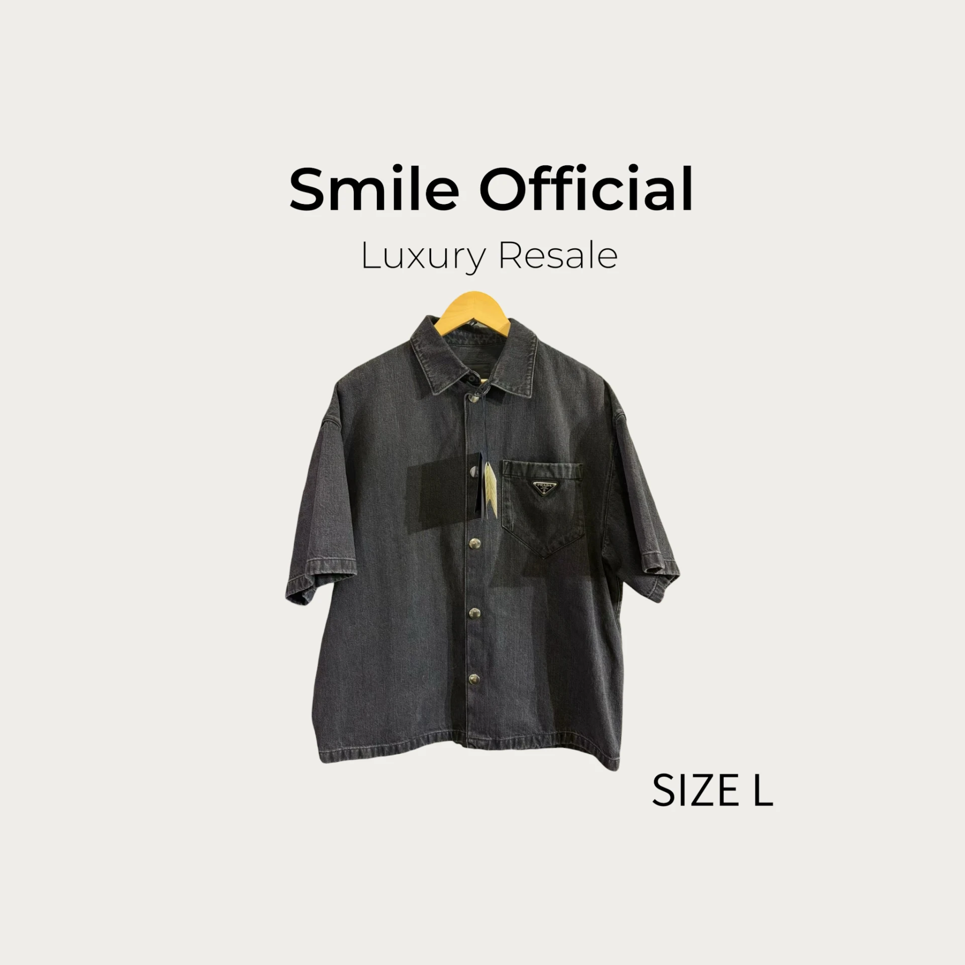 [SMILE] PRADA純色徽標牛仔短袖丹寧襯衫 男款 黑色