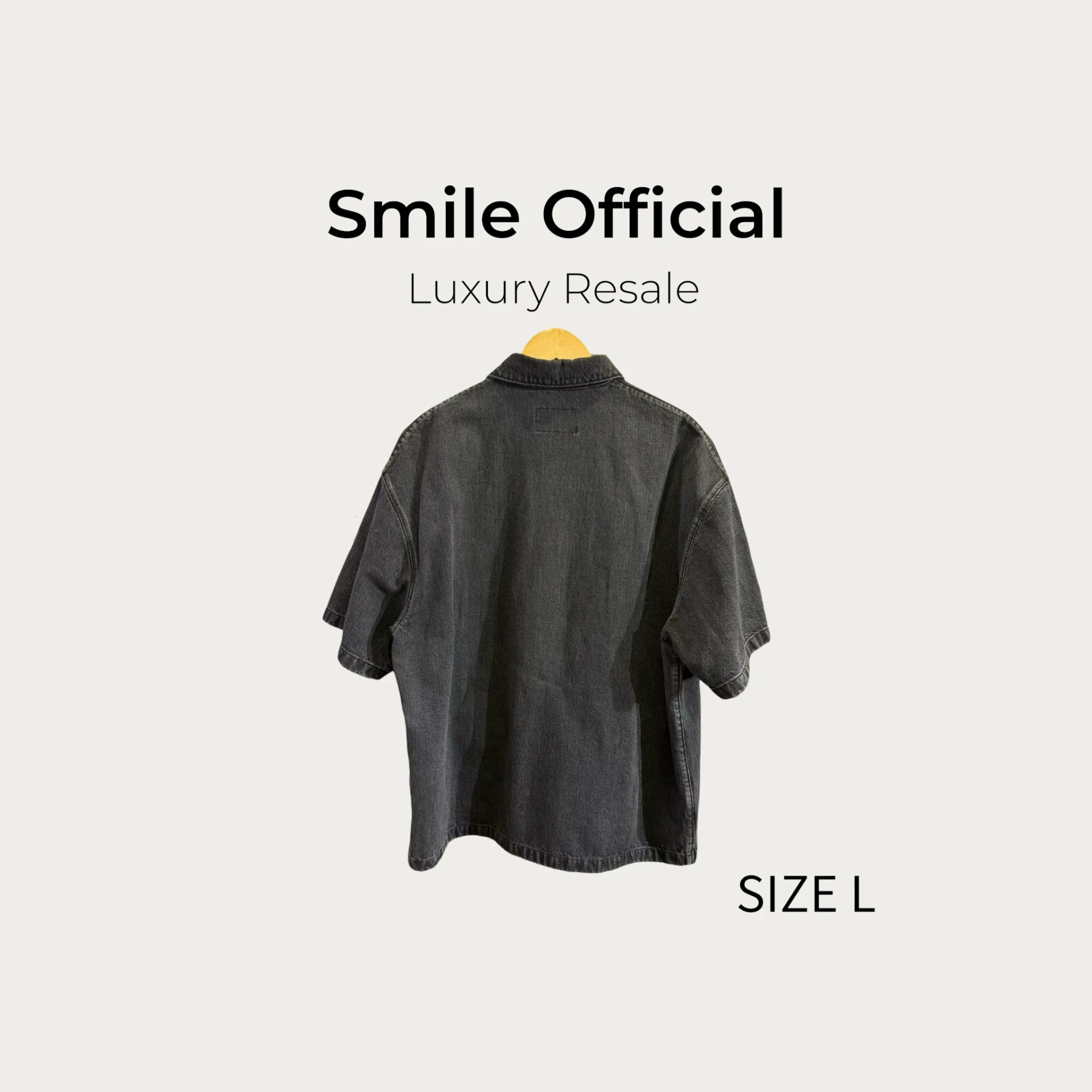 [SMILE] PRADA純色徽標牛仔短袖丹寧襯衫 男款 黑色