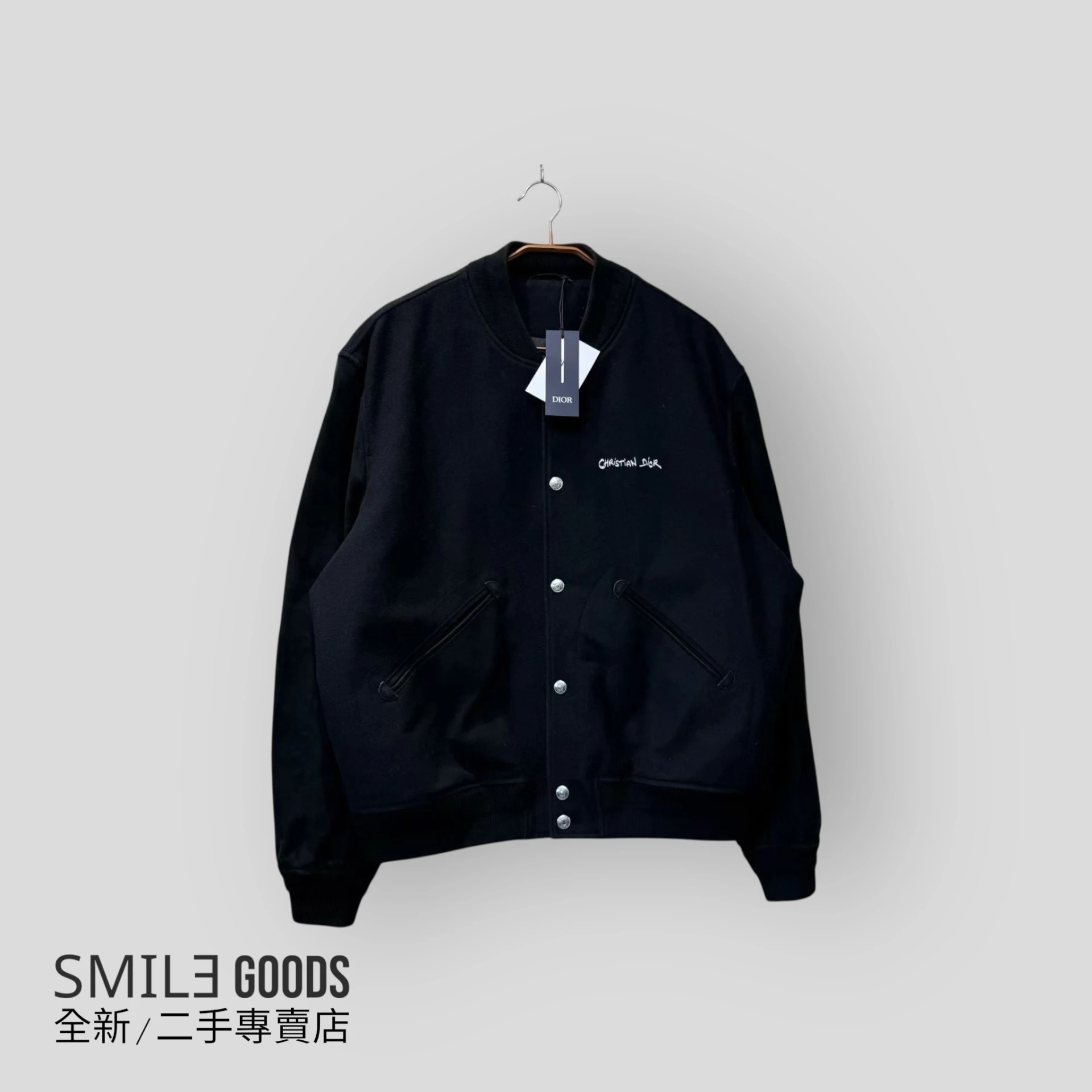 [SMILE] DIOR 新款黑色前後字母麂皮袖棒球服