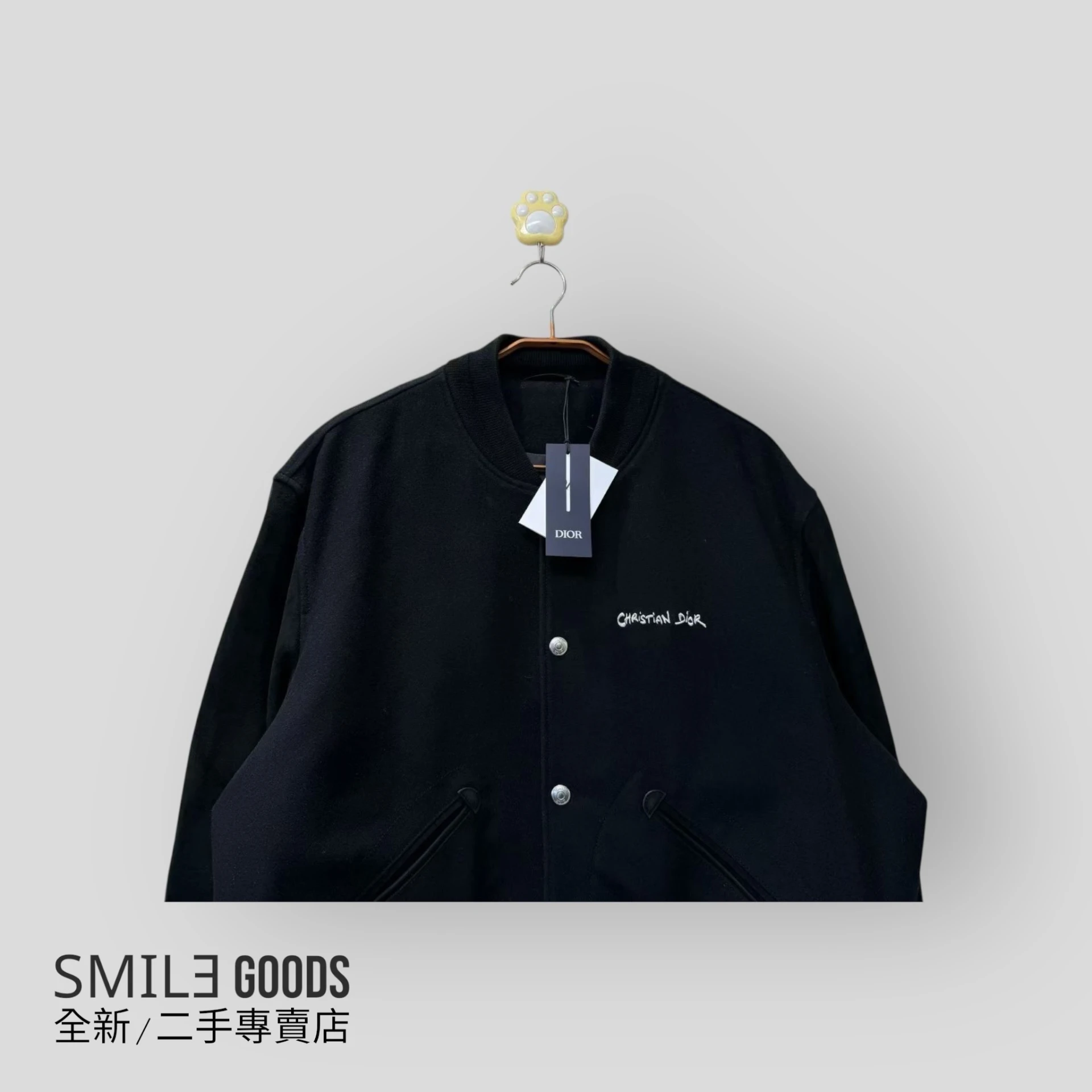 [SMILE] DIOR 新款黑色前後字母麂皮袖棒球服