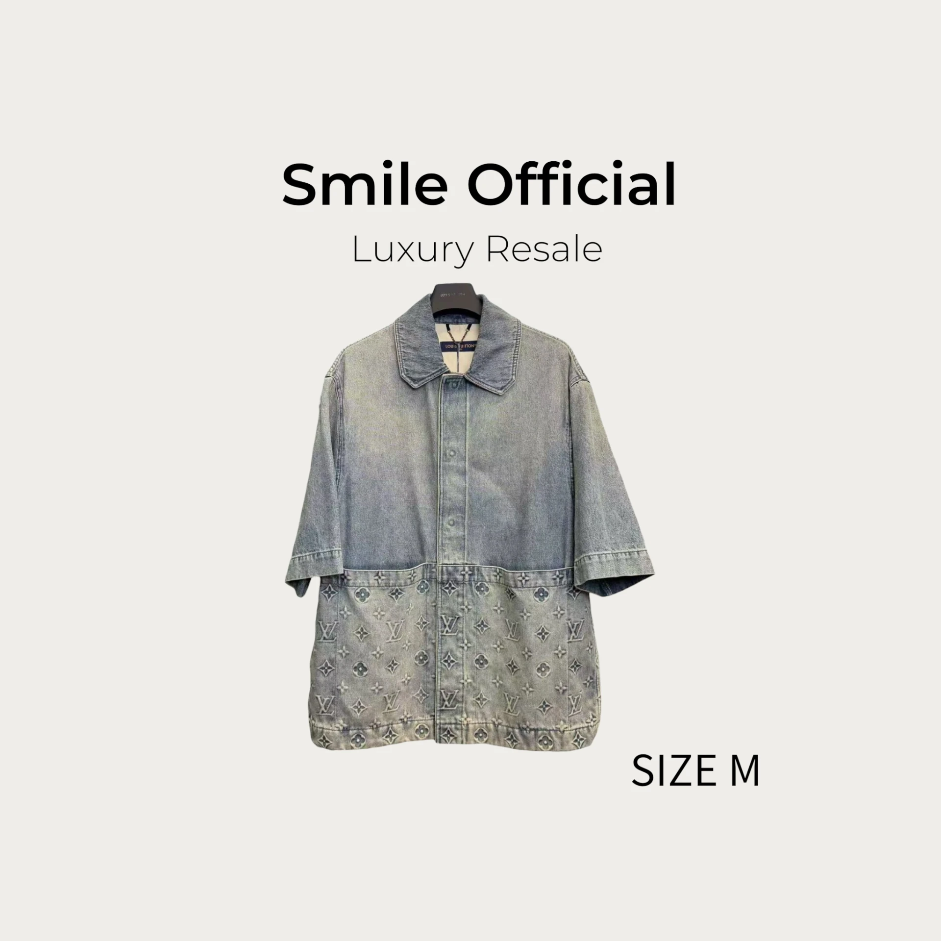[SMILE] LOUIS VUITTON Lv 伐木浮雕老花牛仔短袖襯衫
