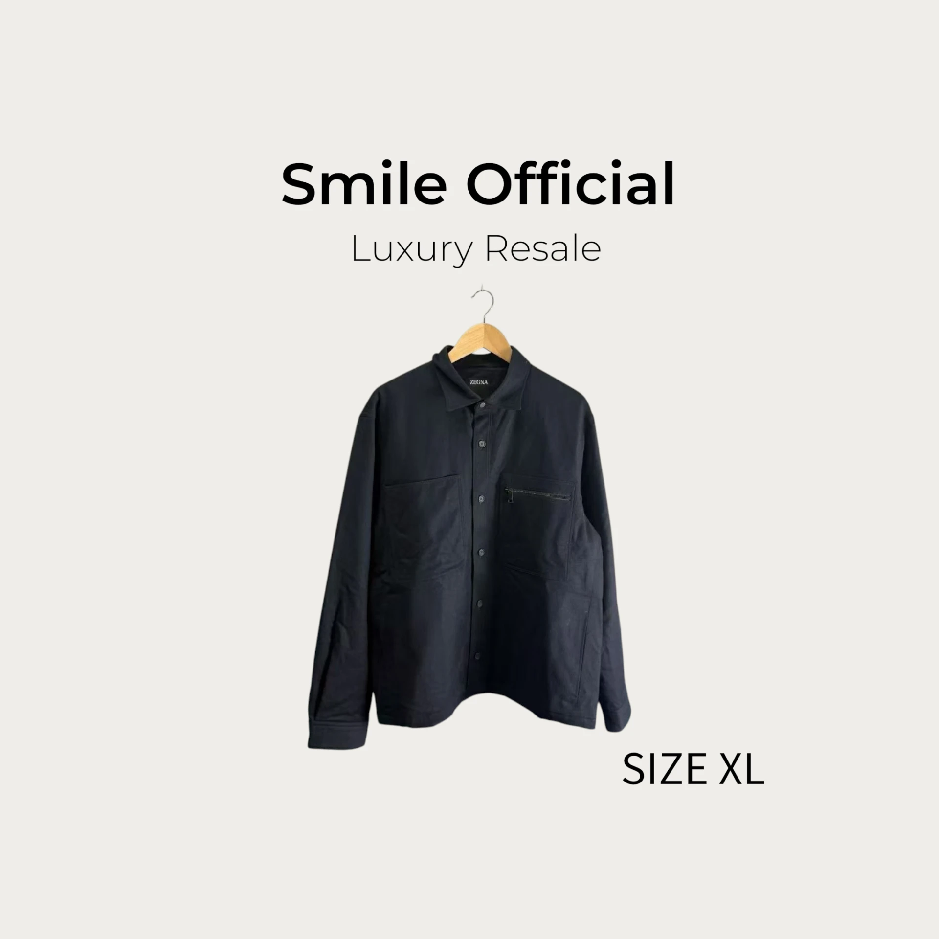 [SMILE]Zegna黑色拉鍊口袋羊毛襯衫夾克