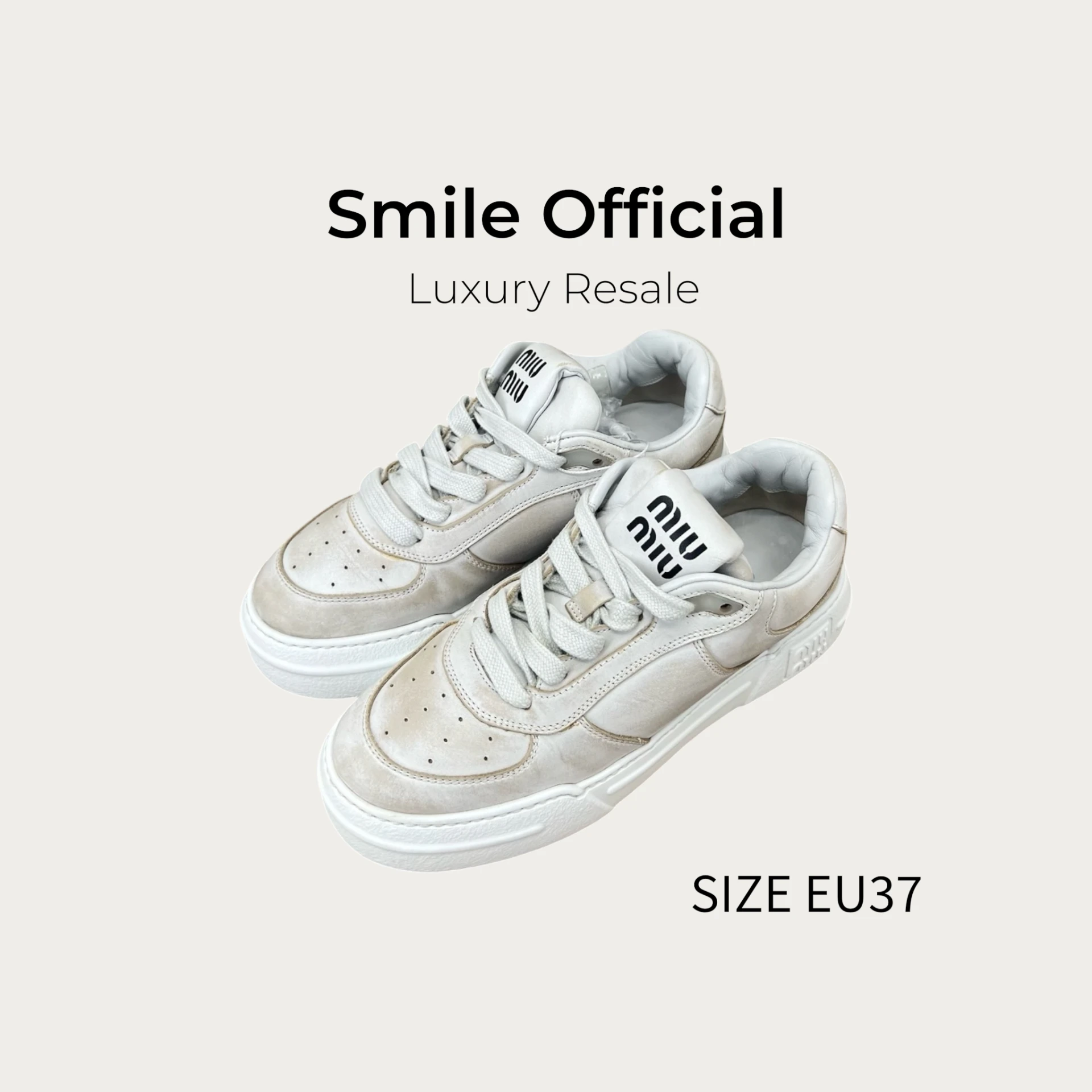 [SMILE] miu miu 做舊皮革小白鞋