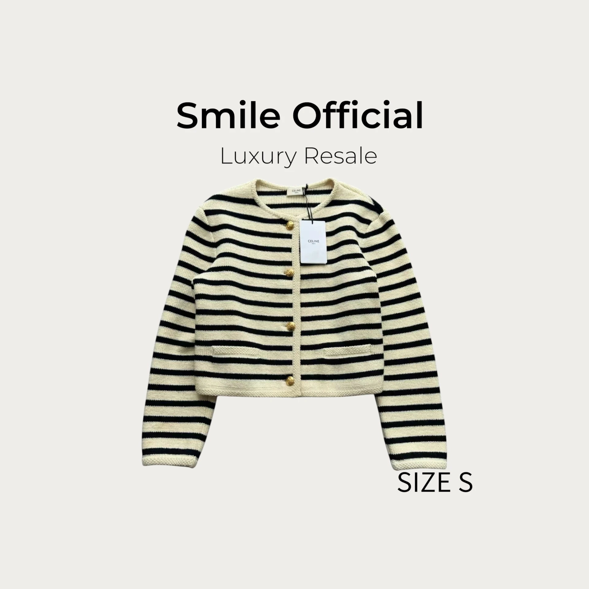 [SMILE] Celine 黑白條紋 金扣 羊毛開衫外套