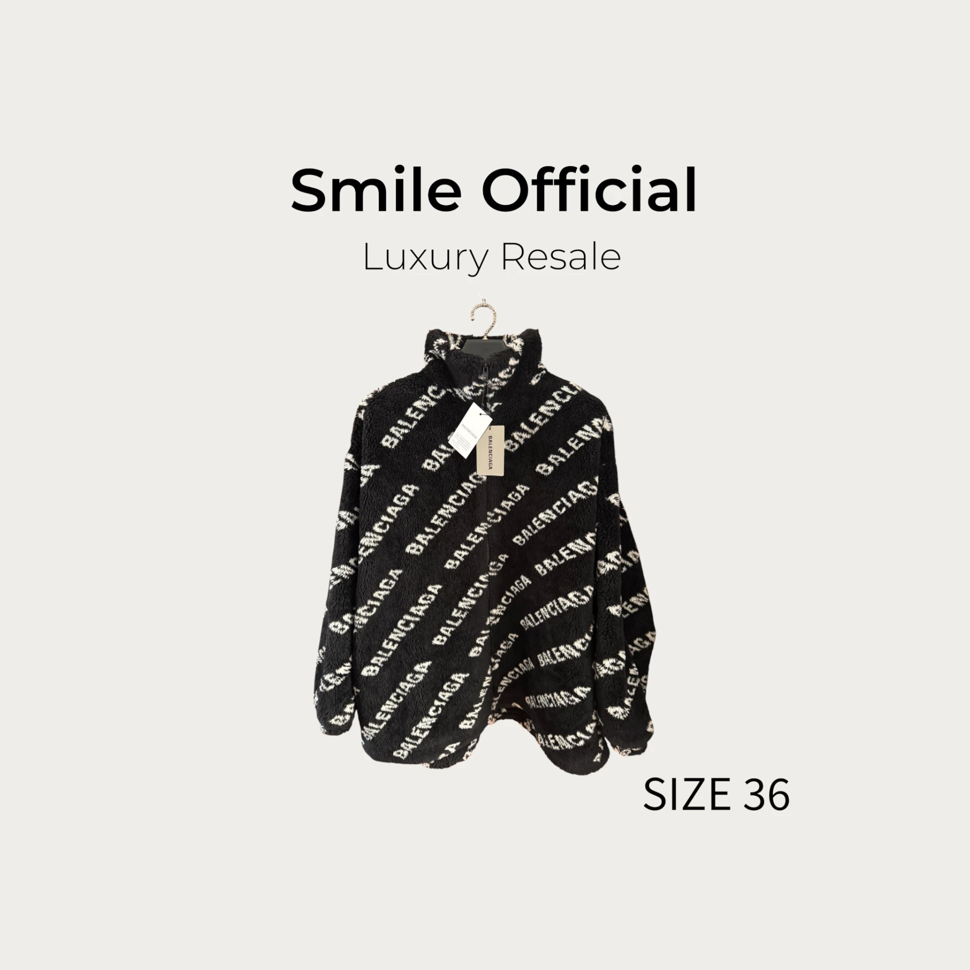 [SMILE] BALENCIAGA 巴黎世家 黑色滿logo羊羔絨泰迪外套