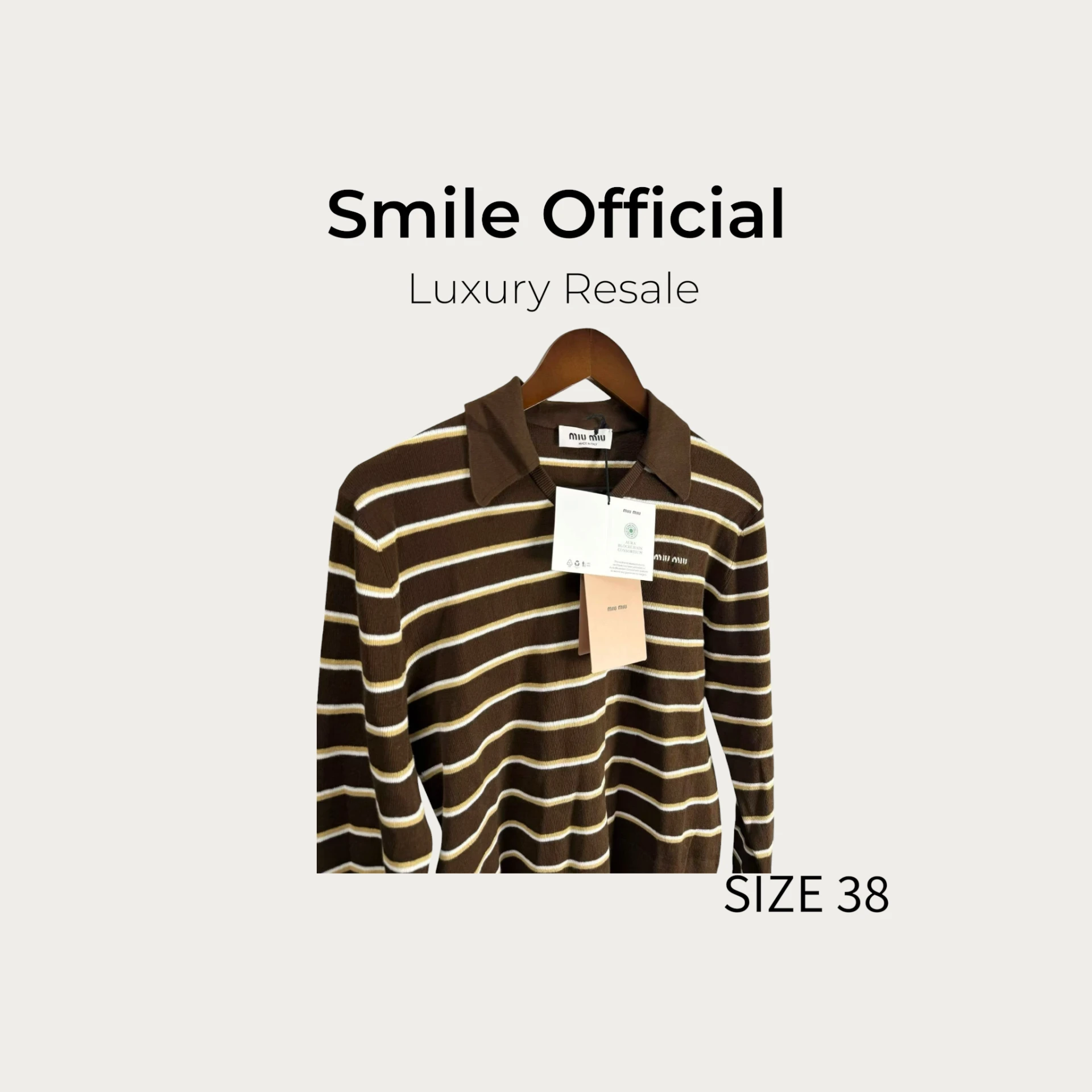 [SMILE] Miu Miu白棕拼色條紋翻領針織衫