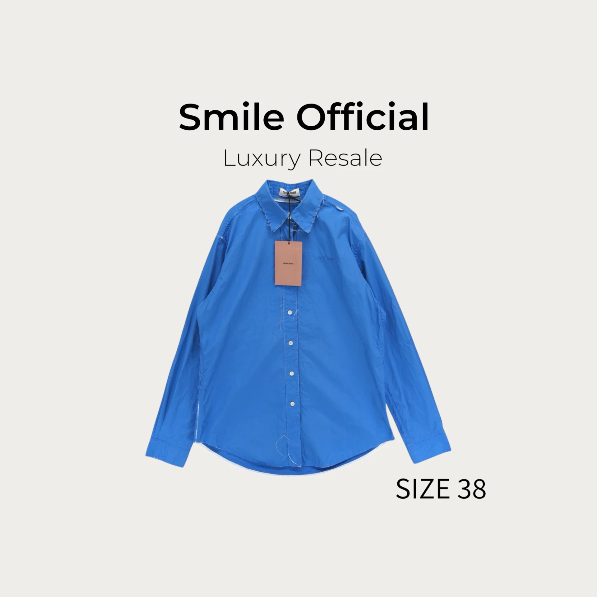 [SMILE] MIU MIU 24SS 毛邊剪裁藍色長袖襯衫