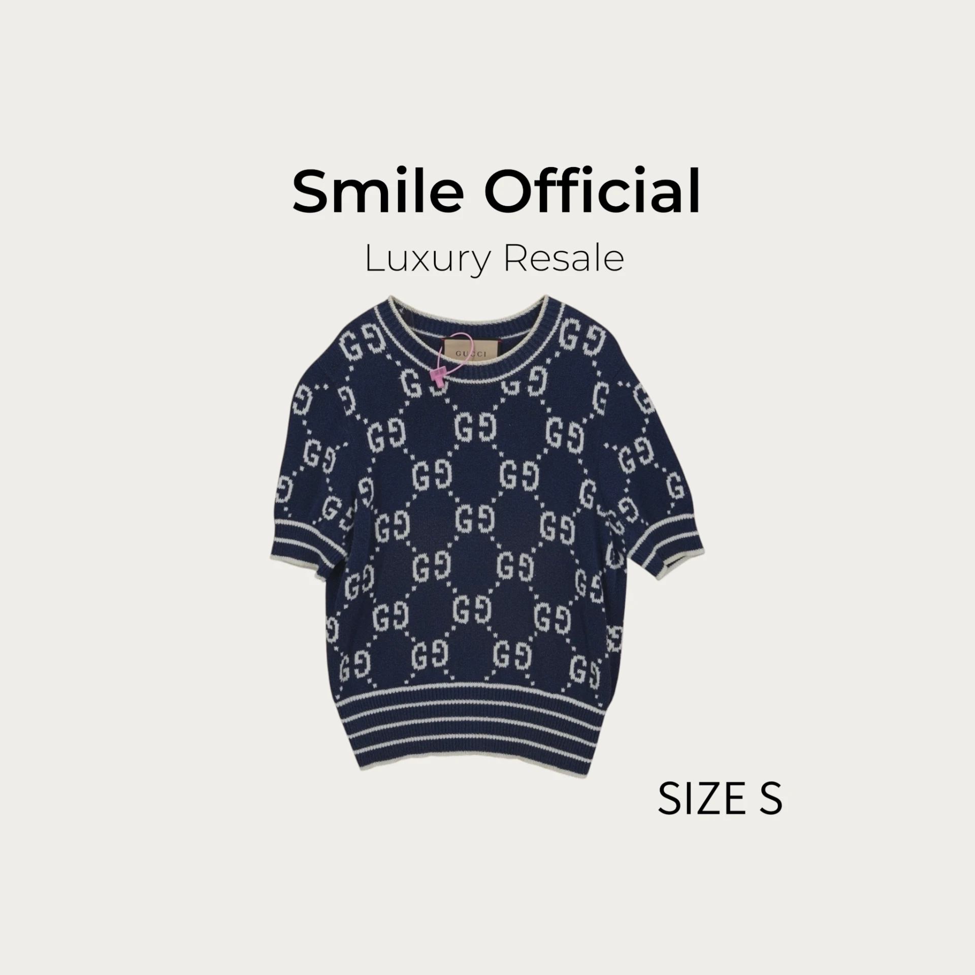 [SMILE] Gucci 藏藍色滿logo 針織短袖