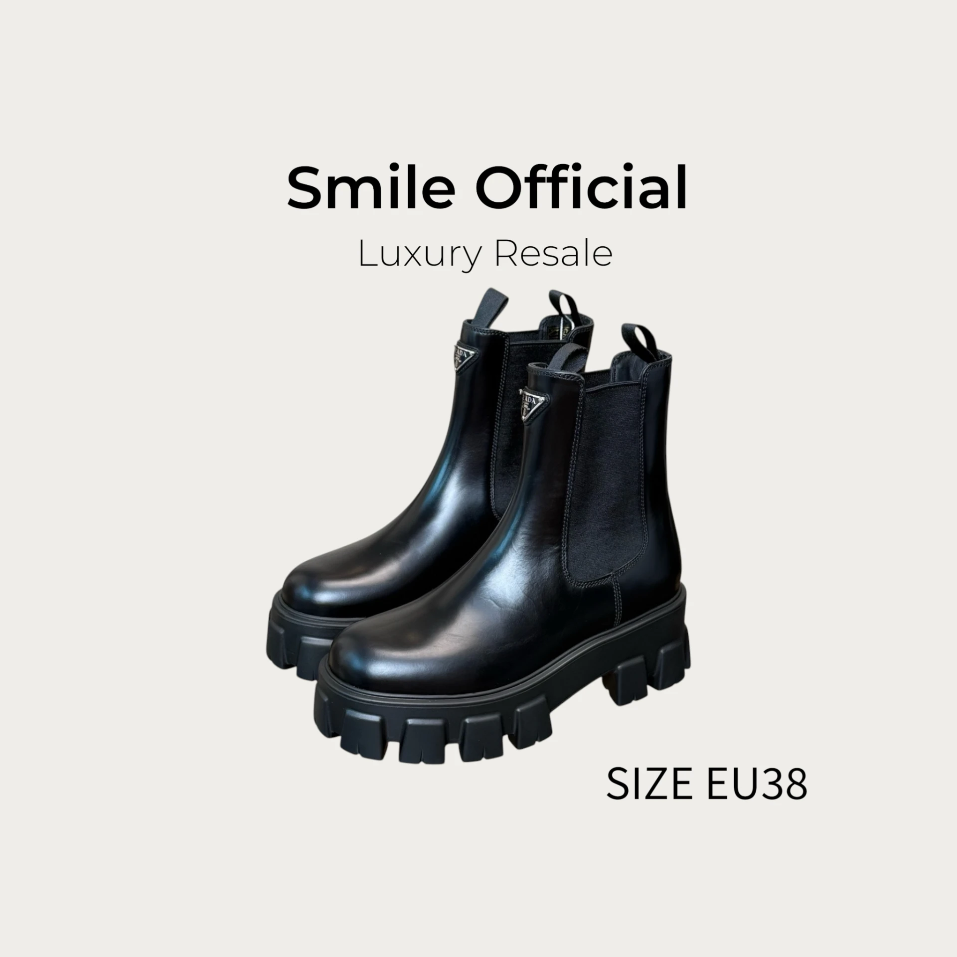 [SMILE] Prada Monolith 黑色三角標 厚底切爾西靴