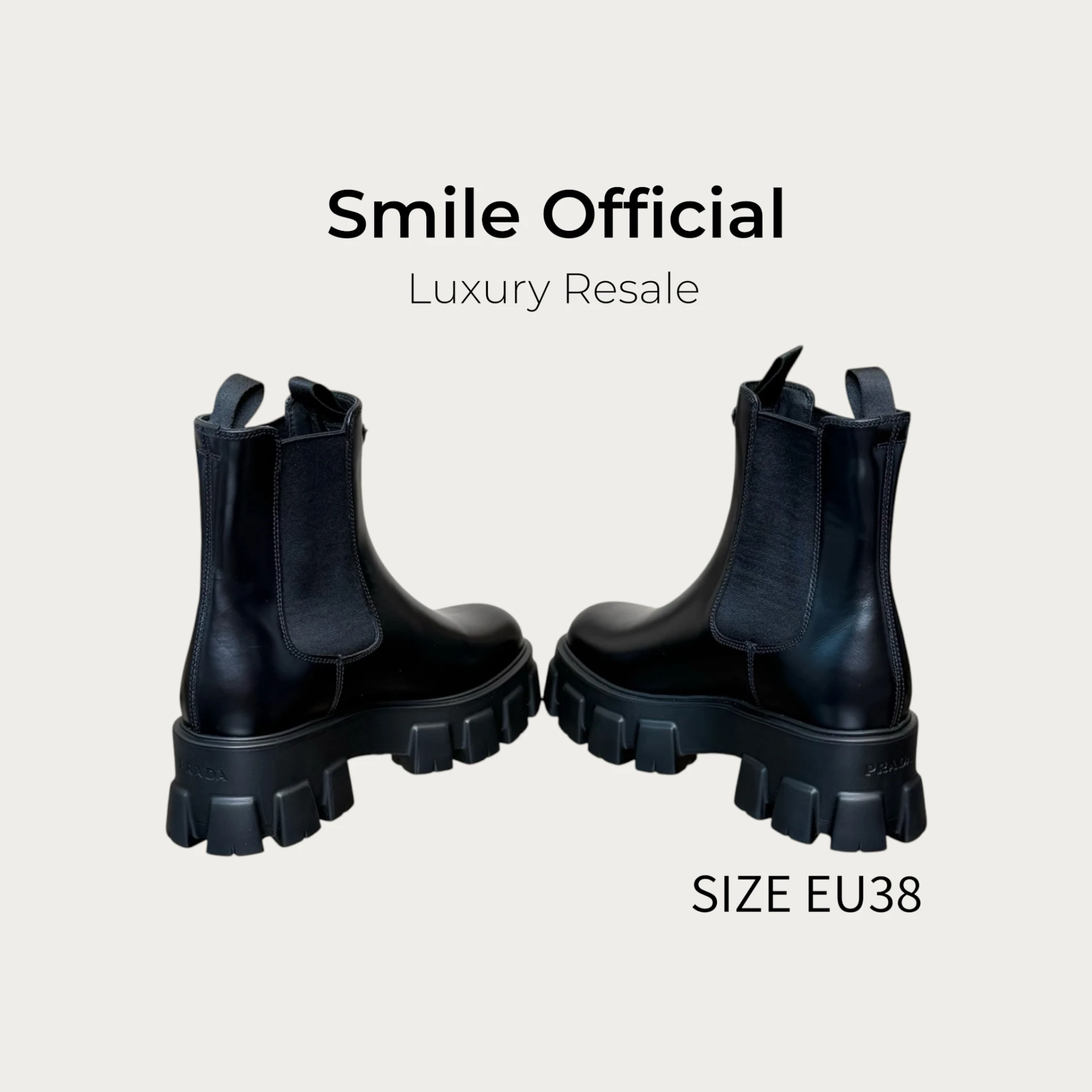 [SMILE] Prada Monolith 黑色三角標 厚底切爾西靴