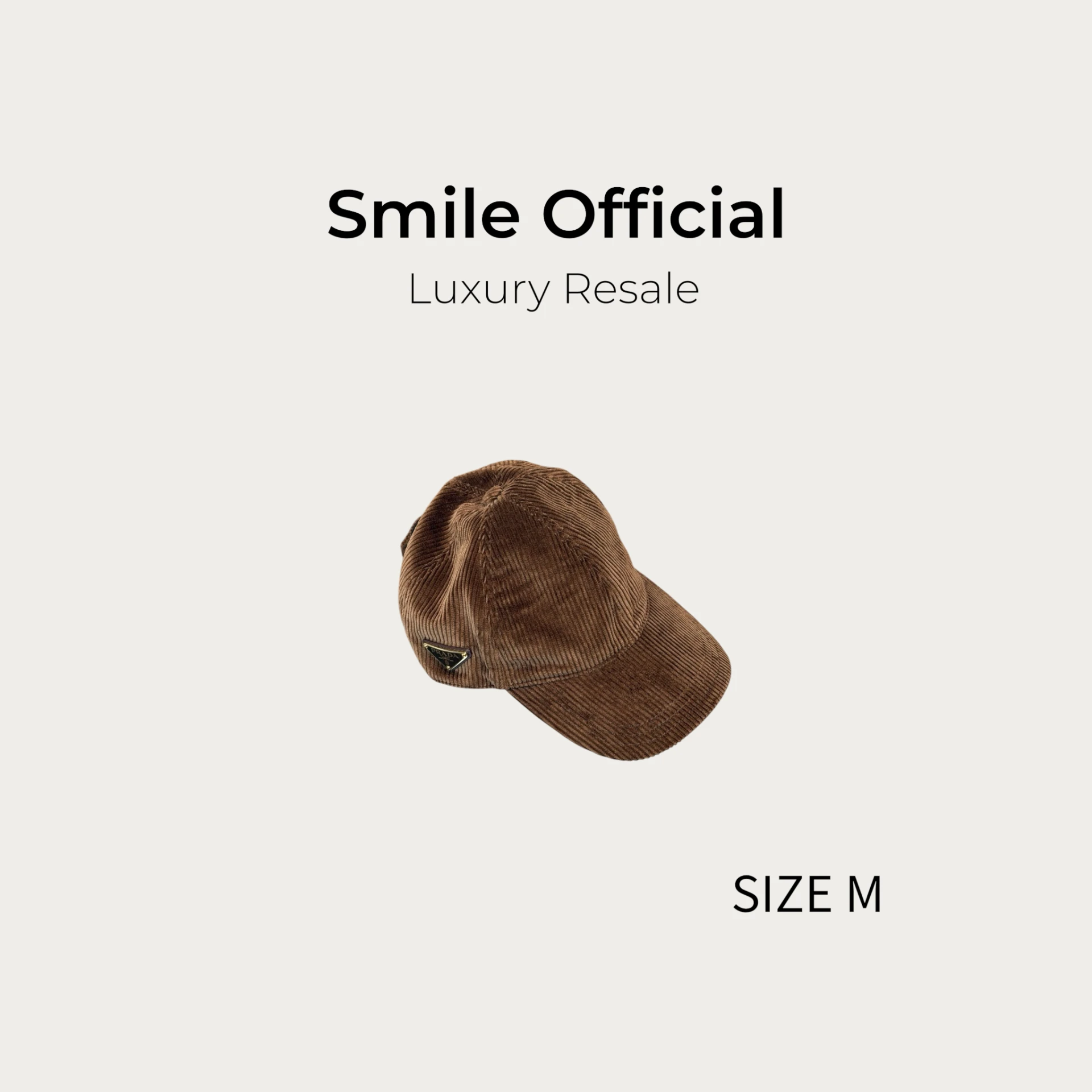 [SMILE]Prada 棕色燈芯絨三角鋼標 棒球帽