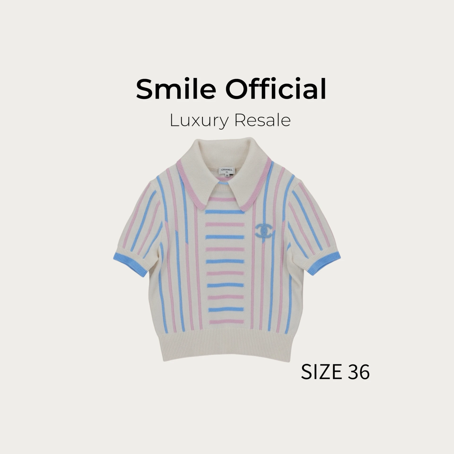 [SMILE]香奈兒Chanel 23P 冰淇淋條紋翻領短袖針織衫