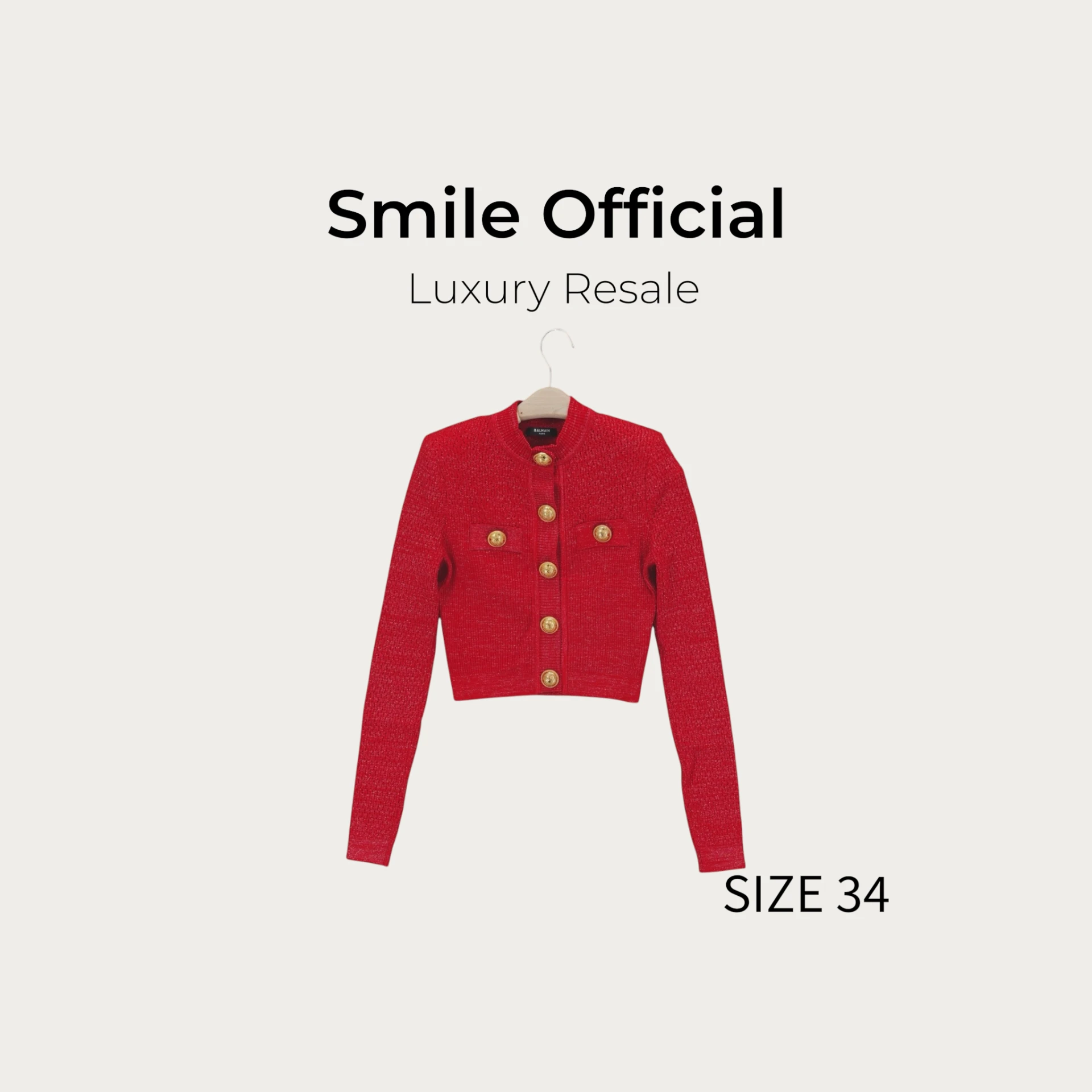 [SMILE]Balmain 紅色針織墊肩開衫外套
