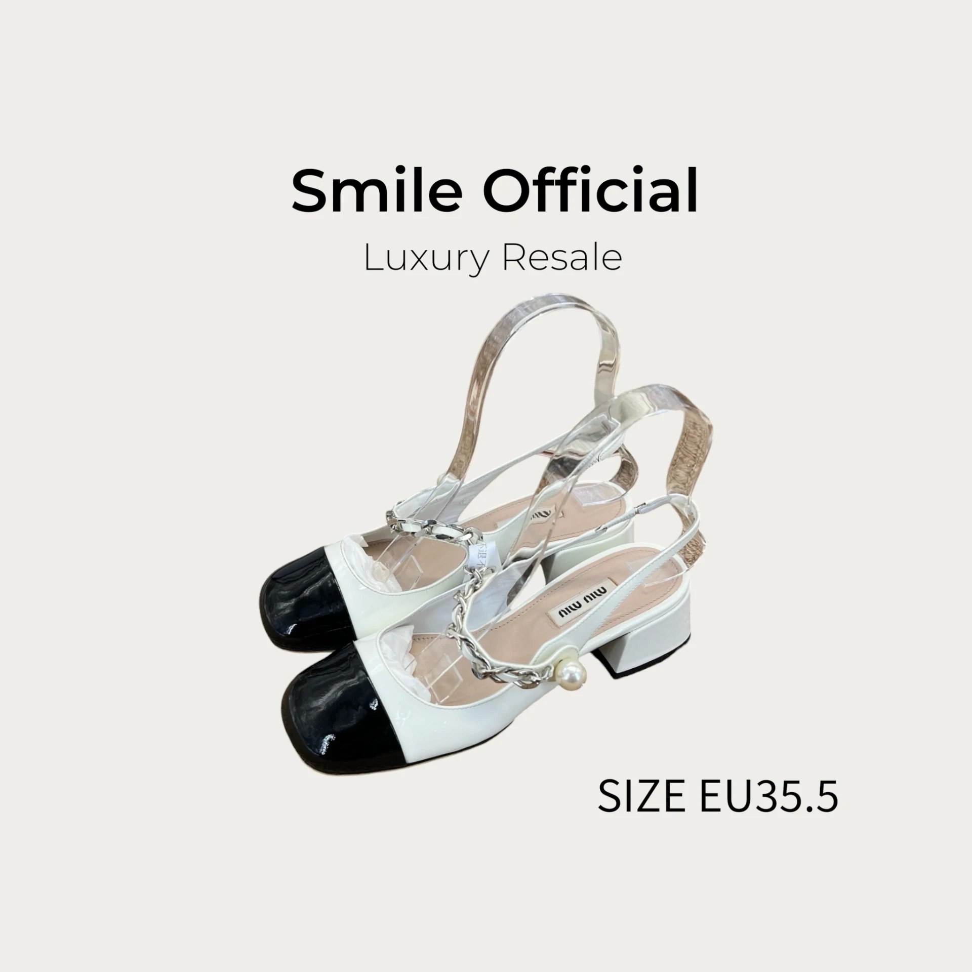 [SMILE] miumiu 黑白瑪麗珍 低跟涼拖