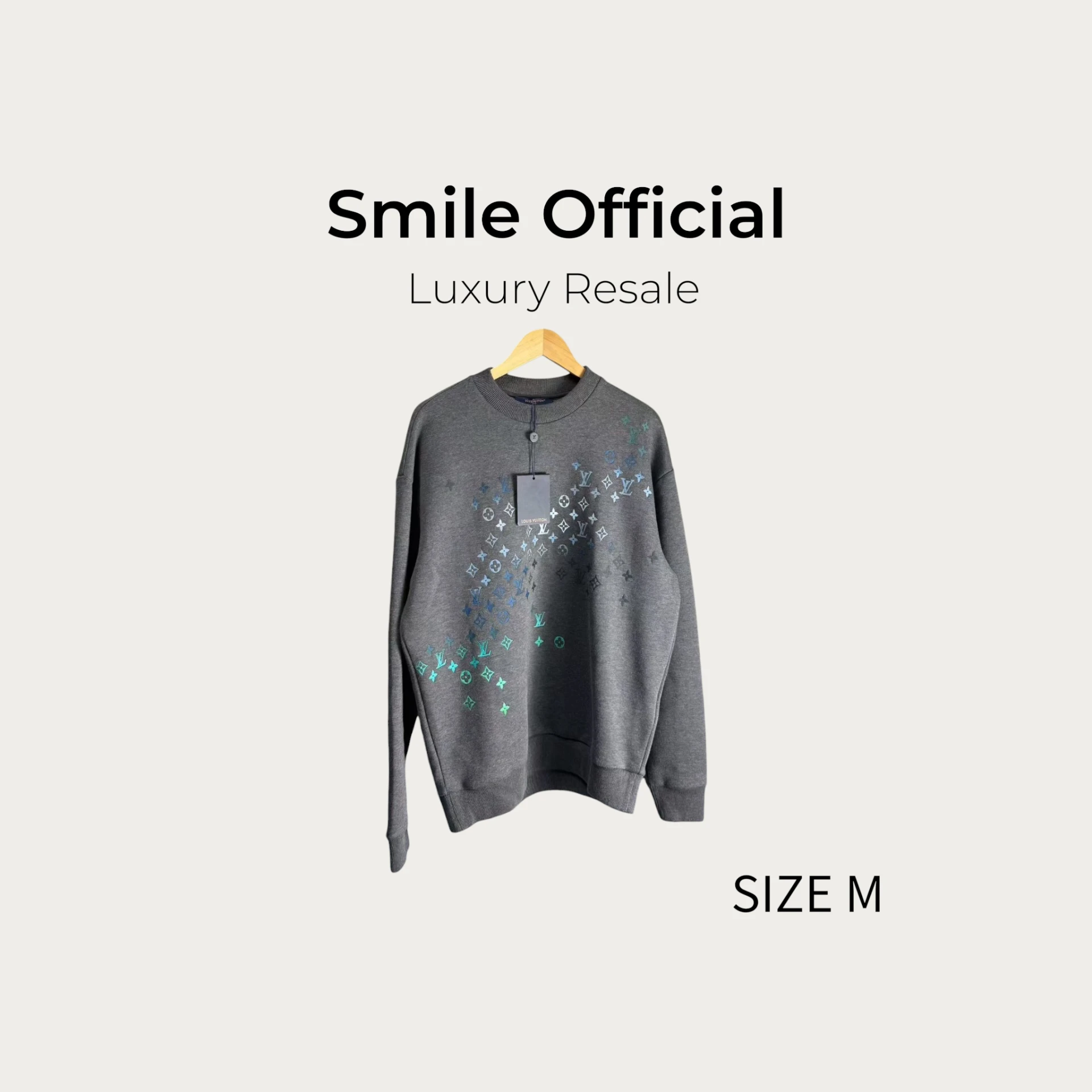 [SMILE]Louis Vuitton LV灰色炫彩滿logo漸變刺繡衛衣
