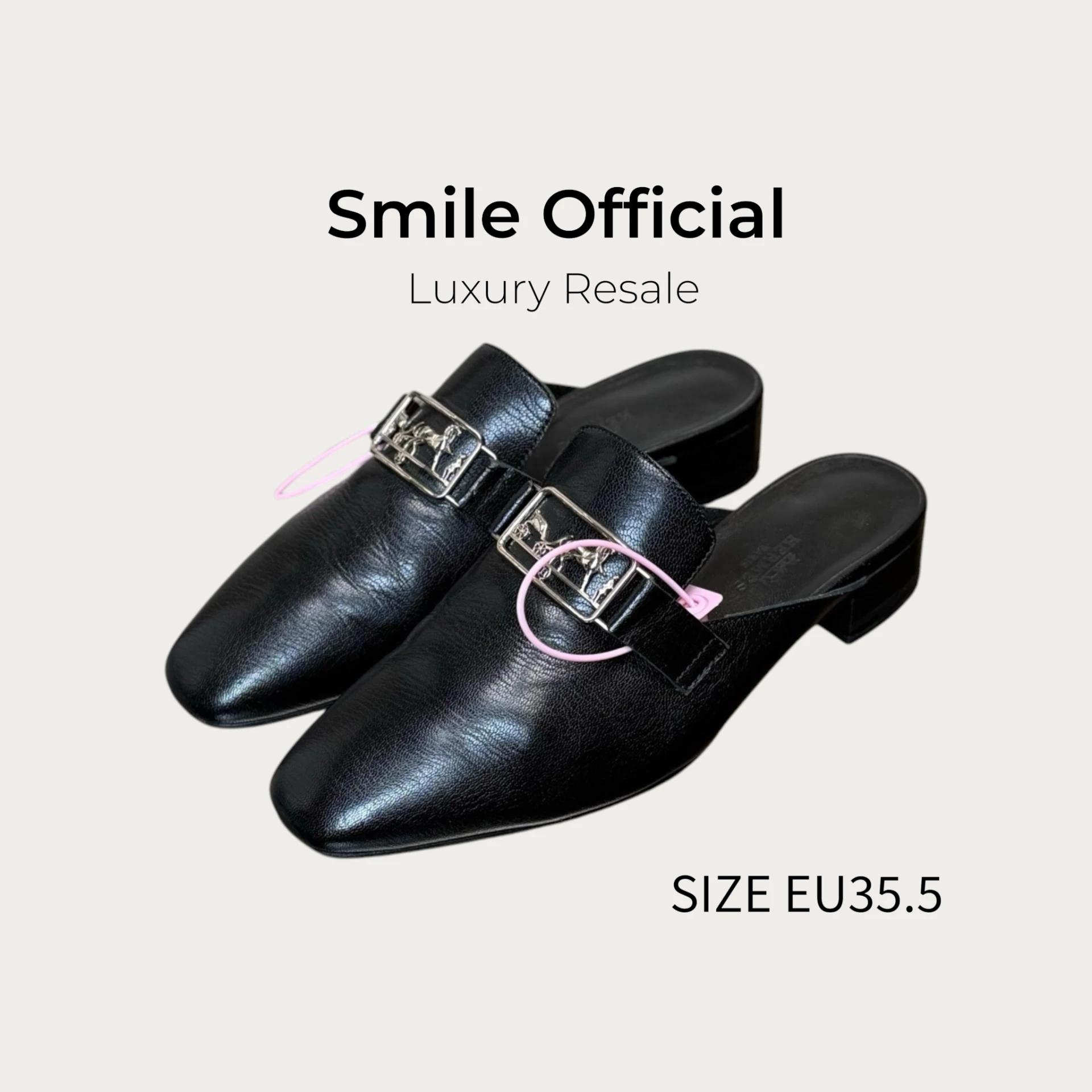 [SMILE] Hermes 愛馬仕 黑色銀扣樂福鞋半拖