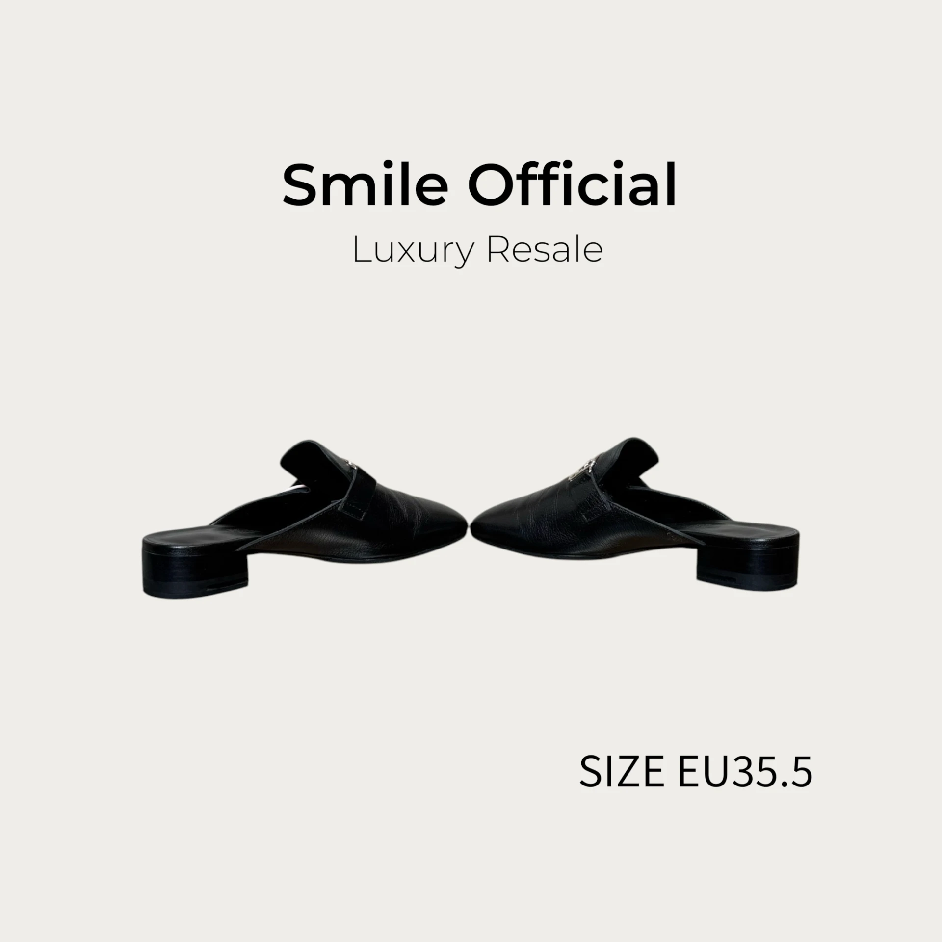 [SMILE] Hermes 愛馬仕 黑色銀扣樂福鞋半拖