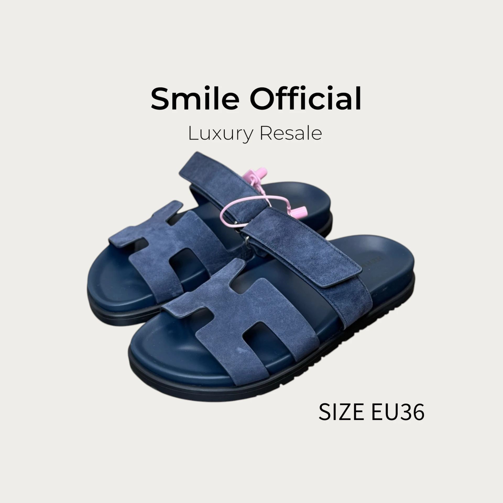 [SMILE] Hermes愛馬仕 藏藍色麂皮二舅拖鞋