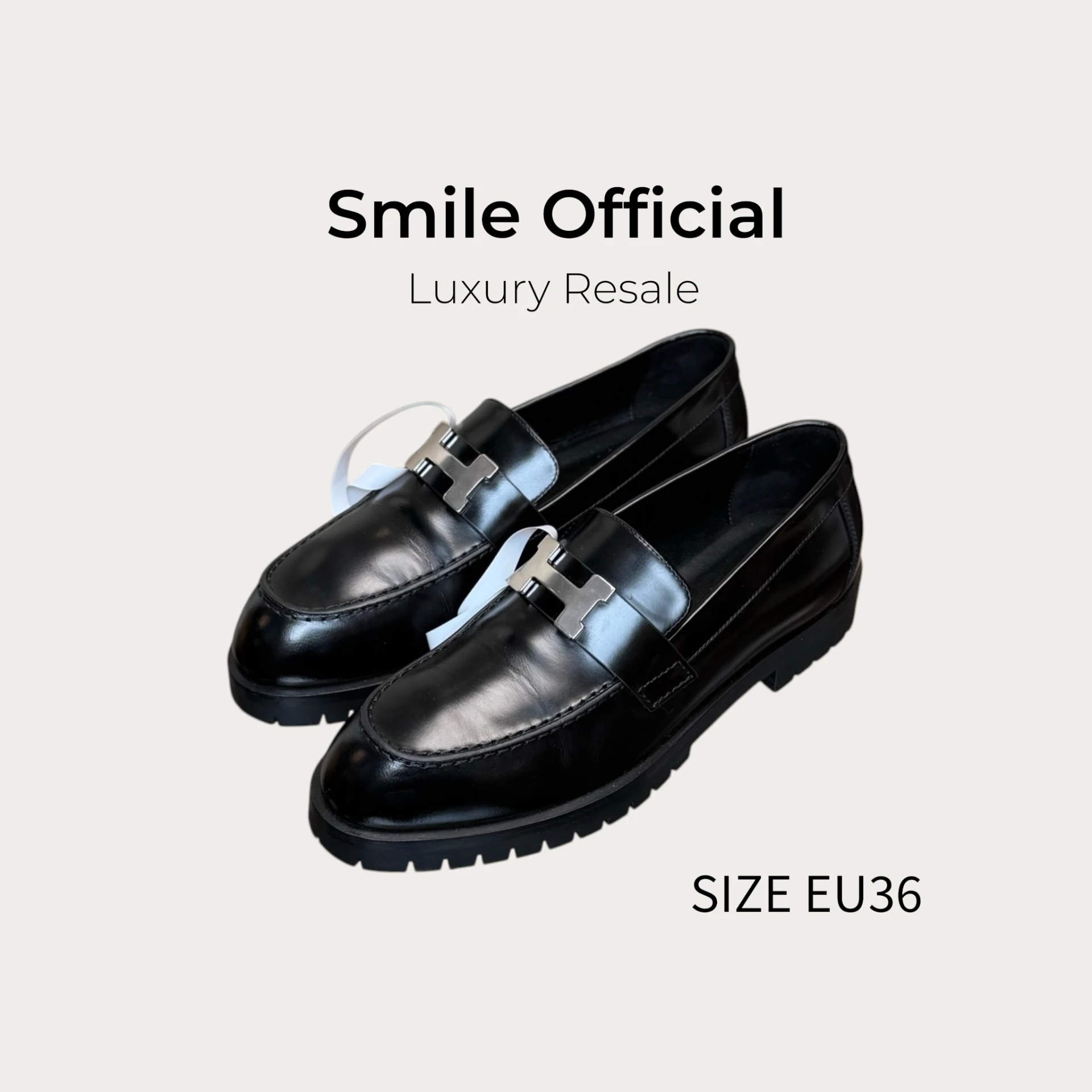 [SMILE] HERMES 愛馬仕 Faubourg 黑色銀扣樂福鞋
