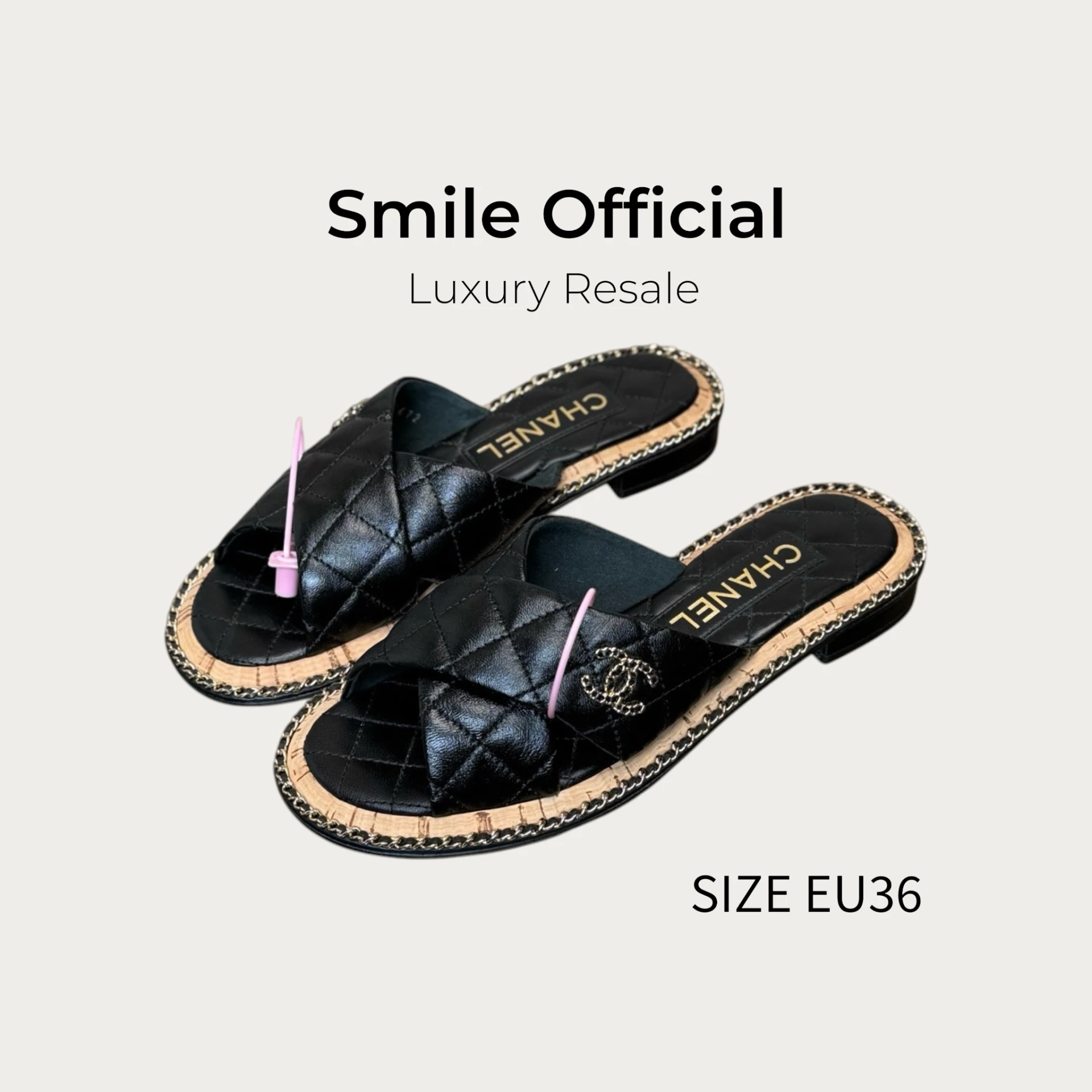 [SMILE] 香奈兒Chanel 25A 黑金雙C菱格紋鏈條拖鞋