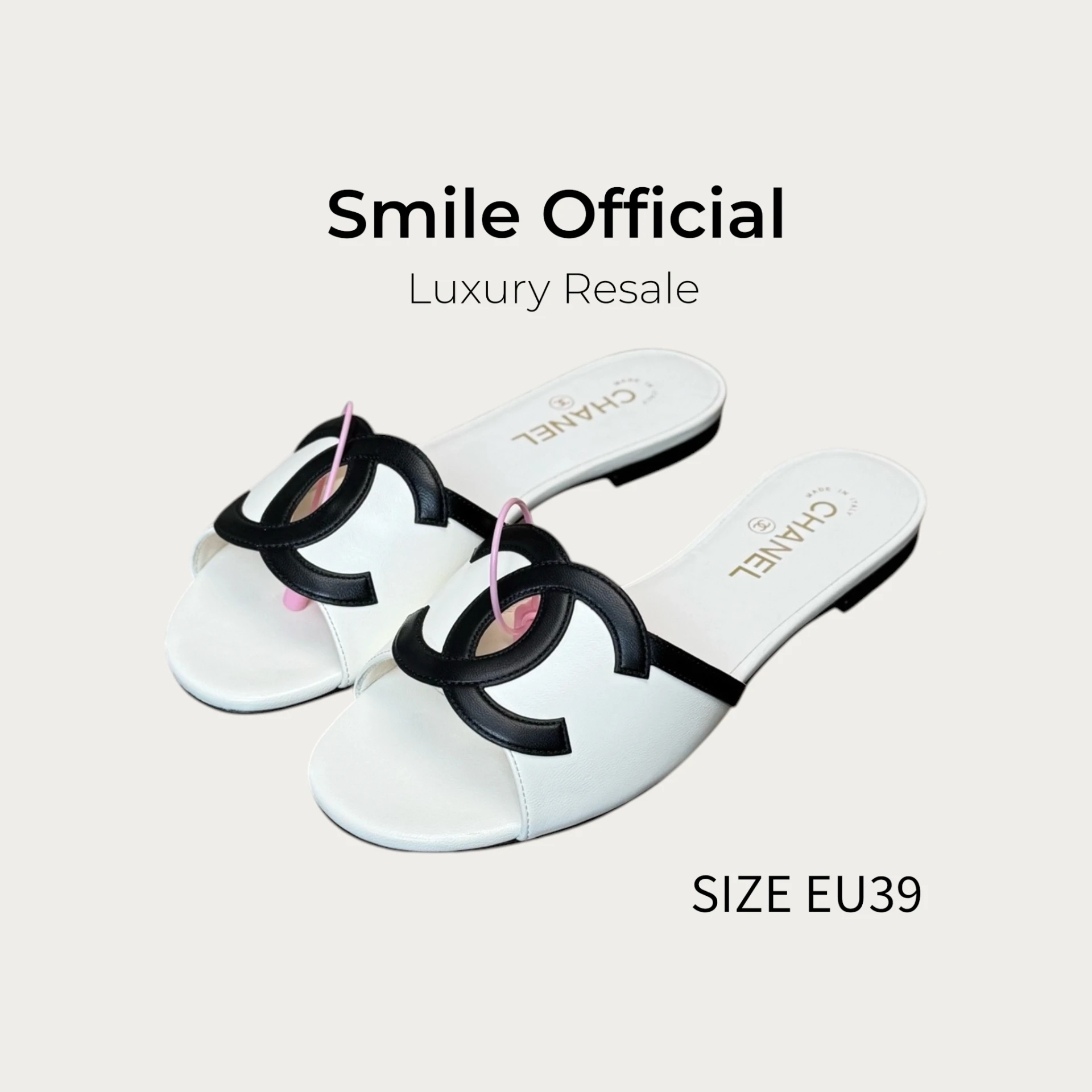 [SMILE] CHANEL香奈兒 26S黑白拼色雙Clogo平底拖鞋