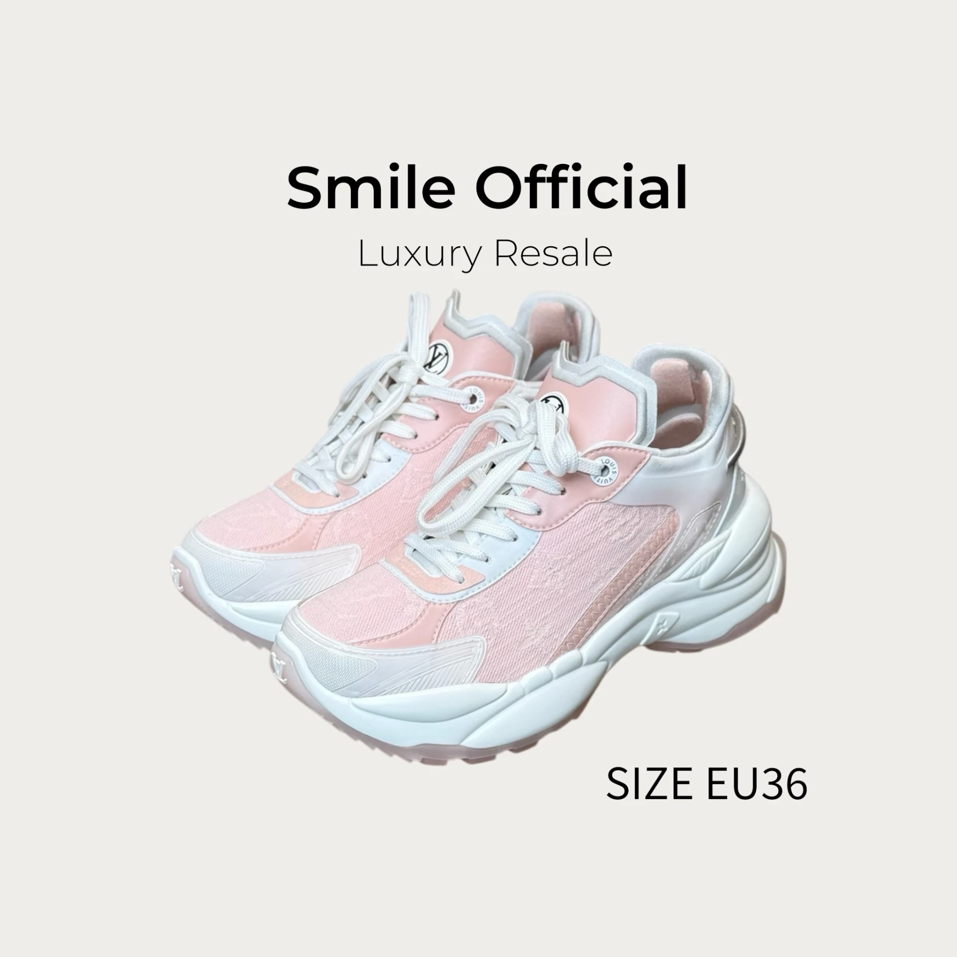 [SMILE] Louis Vuitton Run55 粉色老花滿logo 老爹鞋