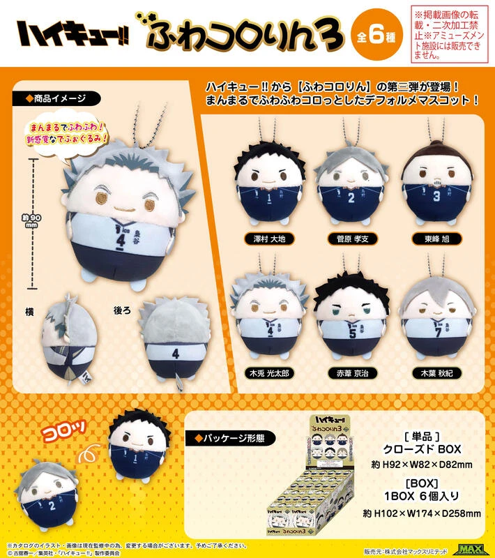 【現貨】ML 排球少年!! 圓滾滾布偶吊飾 胖娃 第3彈 中盒6入 再販