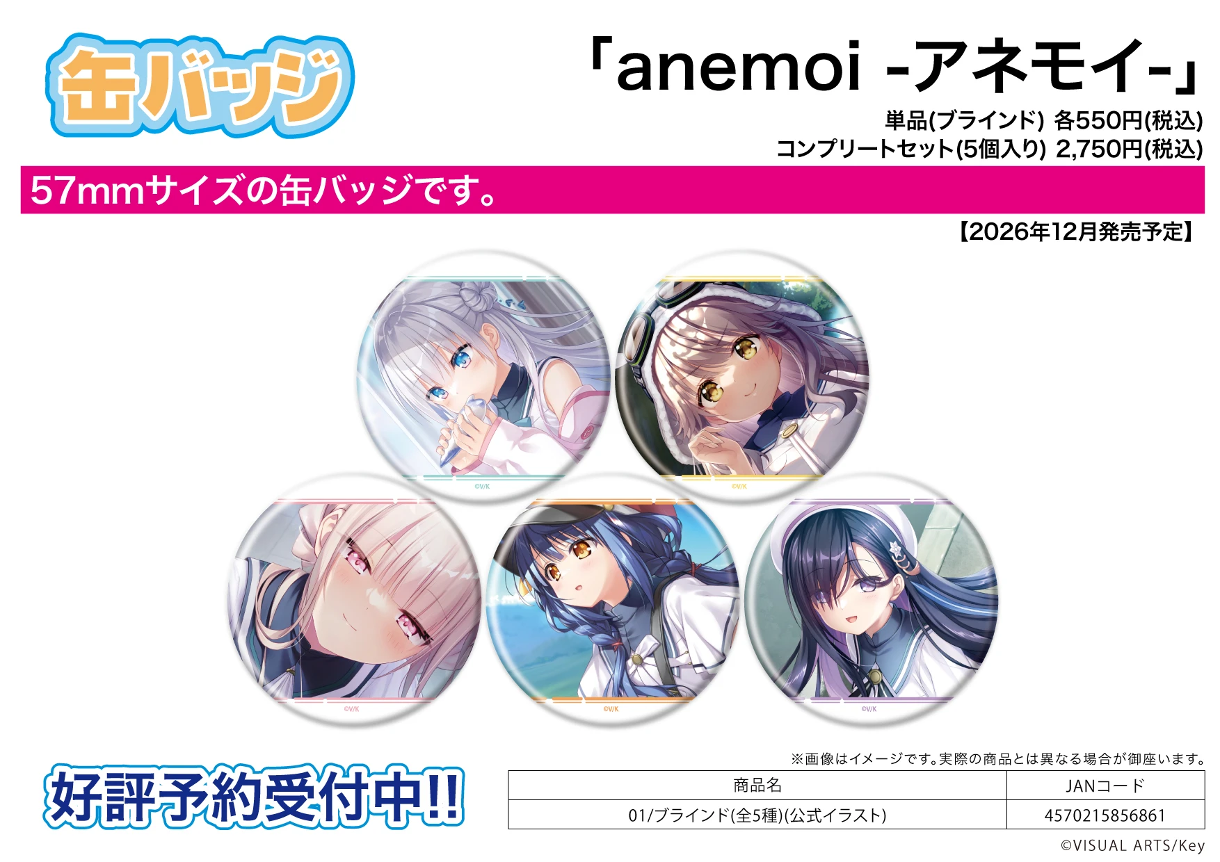 12月預購 A3「anemoi」官方插畫 01 徽章 胸章全套組 免訂金 ⚫