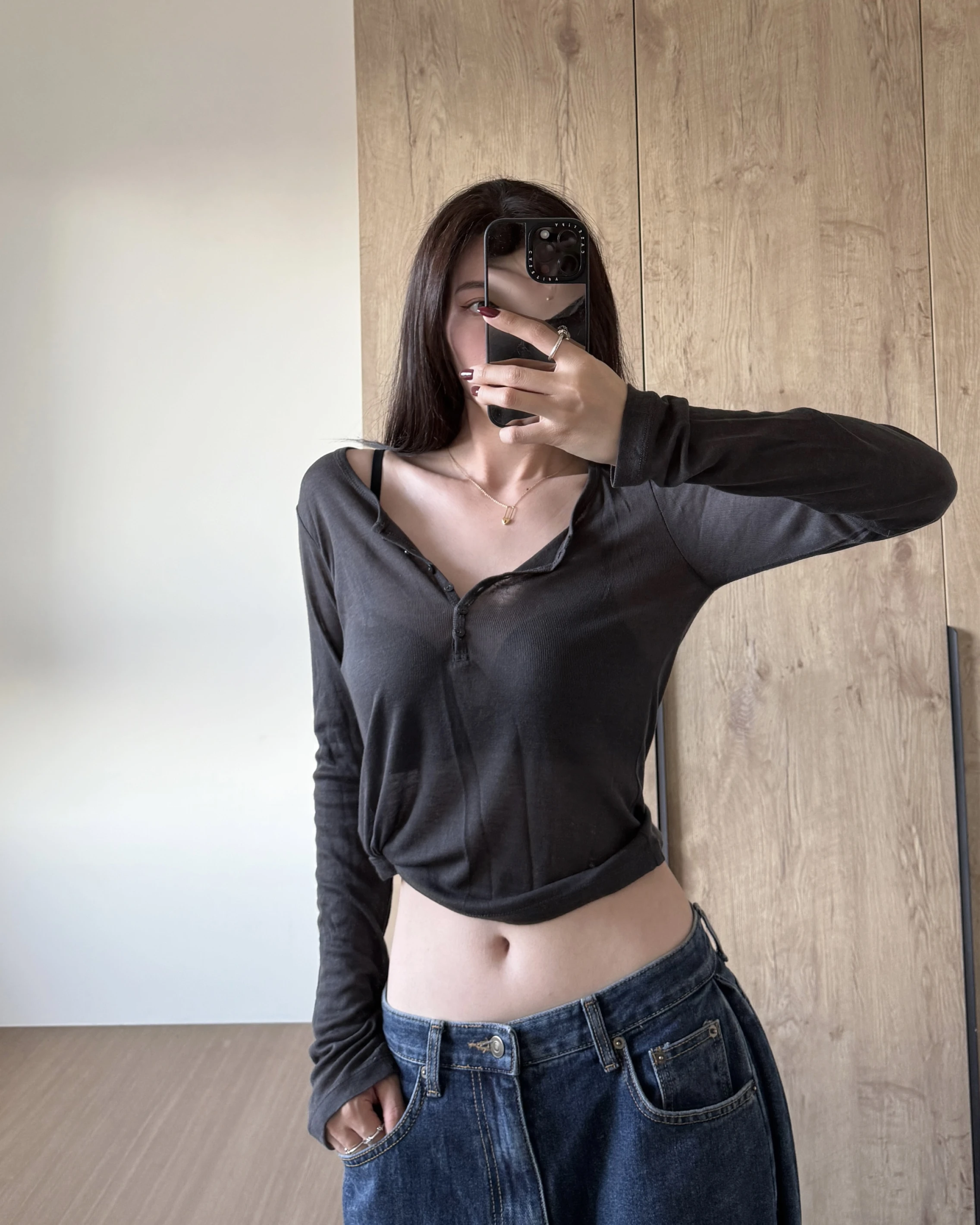 🇰🇷透膚排釦針織