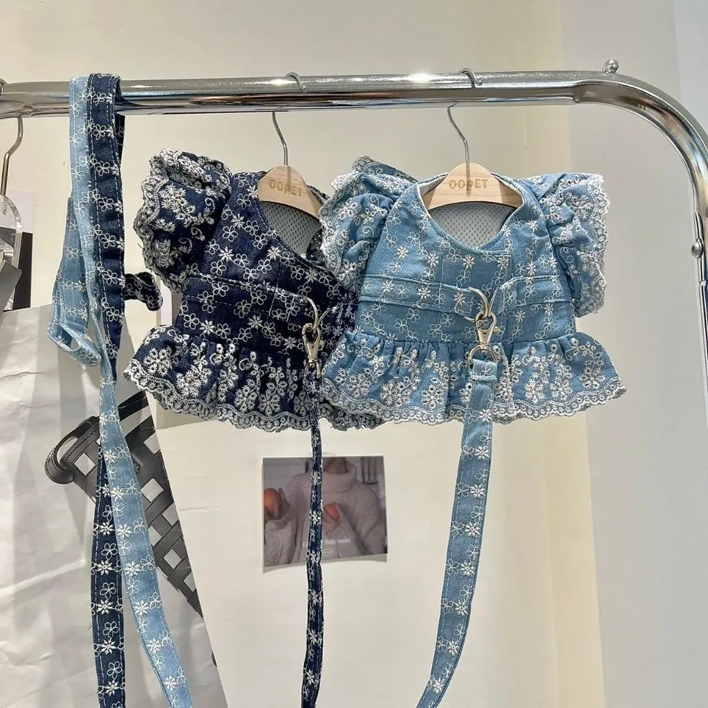 ZOOBICO 牛仔刺繡胸背衣＆牽繩組