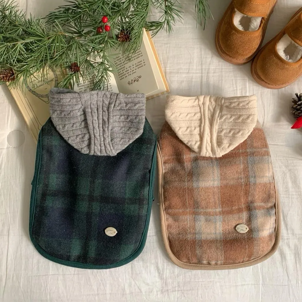 merry mauh 連帽格紋斗篷外套