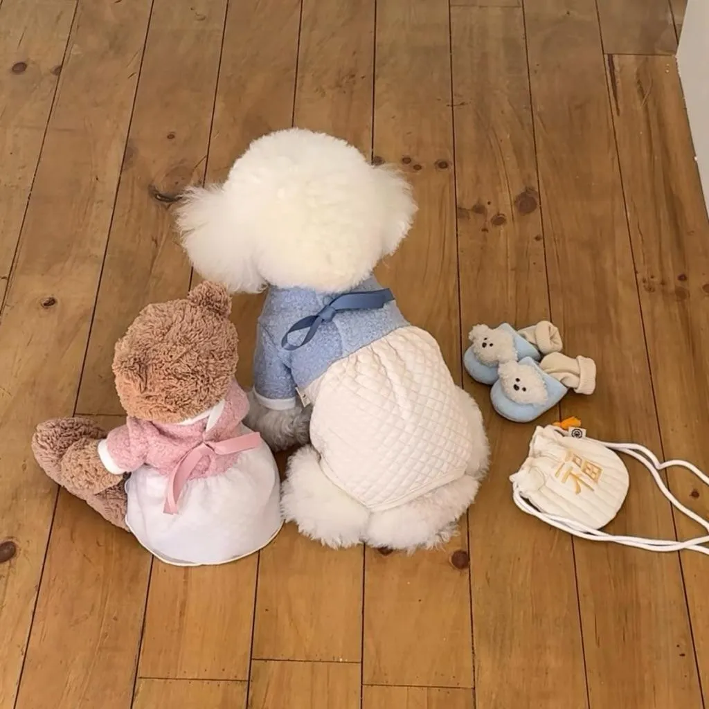 羊羔絨拼接絎縫鋪棉韓服 連身衣&洋裝