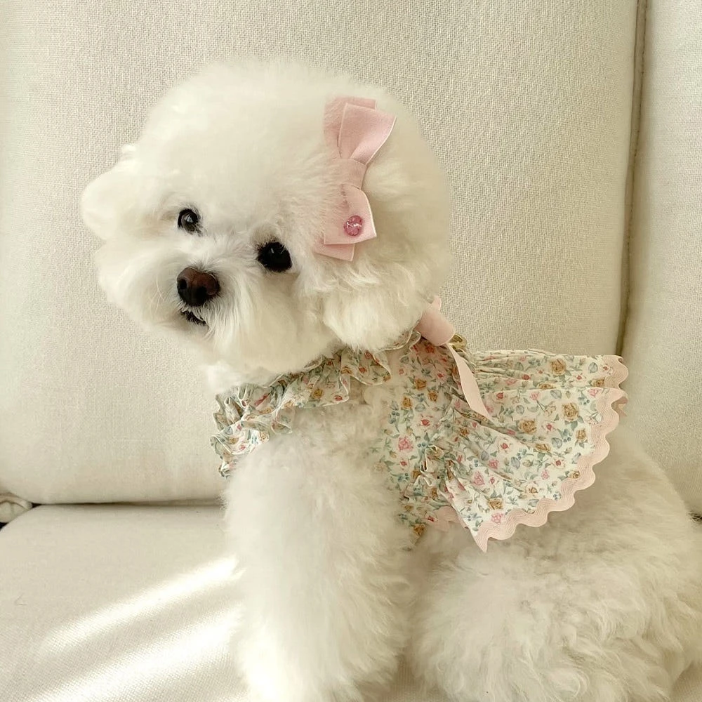 avec chiot 繁花荷葉胸背洋裝