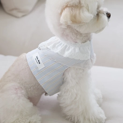 Lila Dog DURARUN 涼感條紋胸背衣&藤編遮陽帽