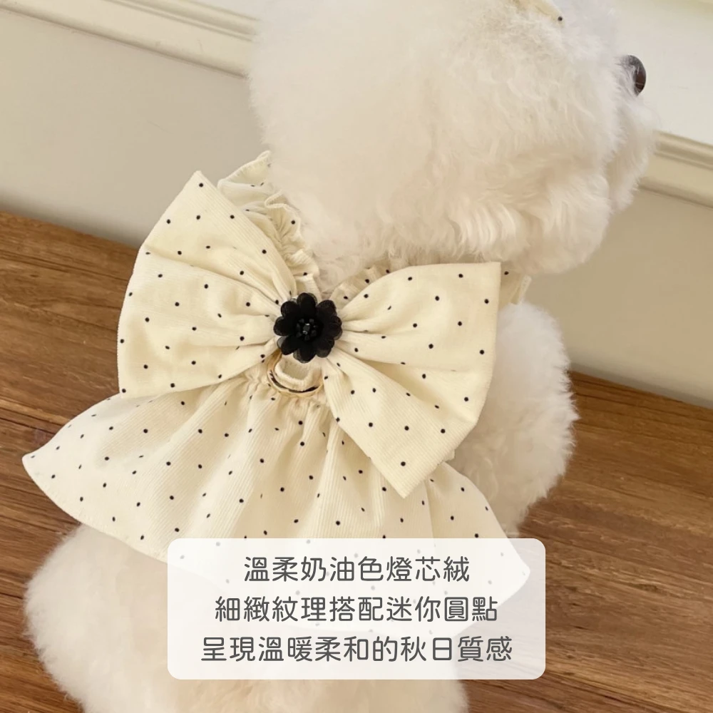 avec chiot 點點蝴蝶結燈芯絨胸背洋裝 現+預