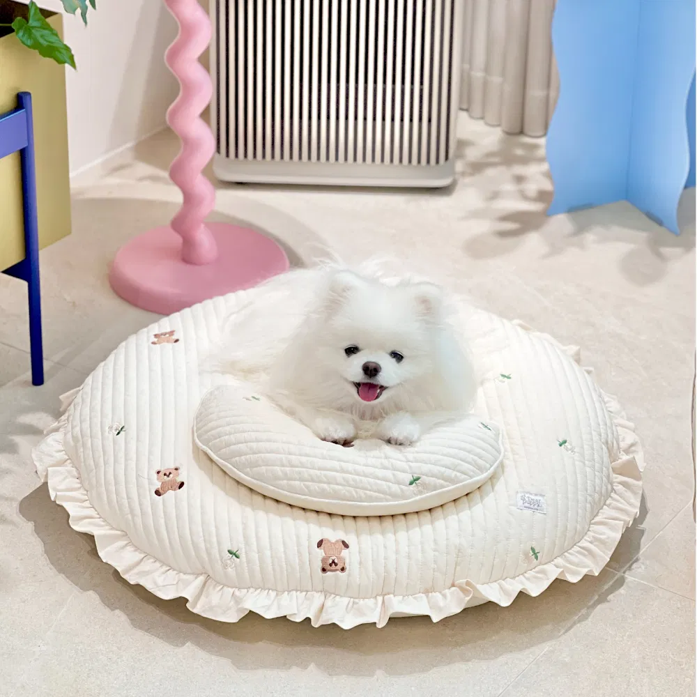 DEAR PUPPY 有機棉荷葉圓形睡墊 底部防滑