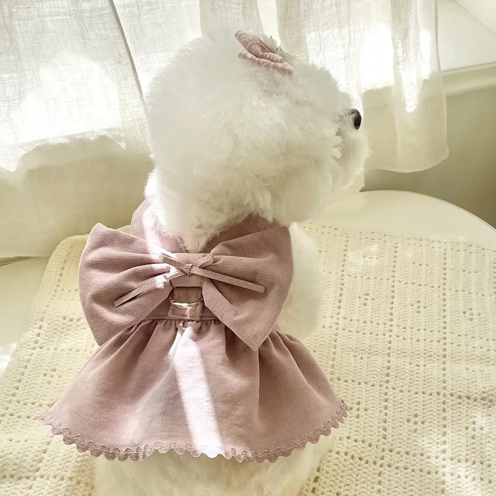avec chiot 玫瑰粉蝴蝶結胸背洋裝