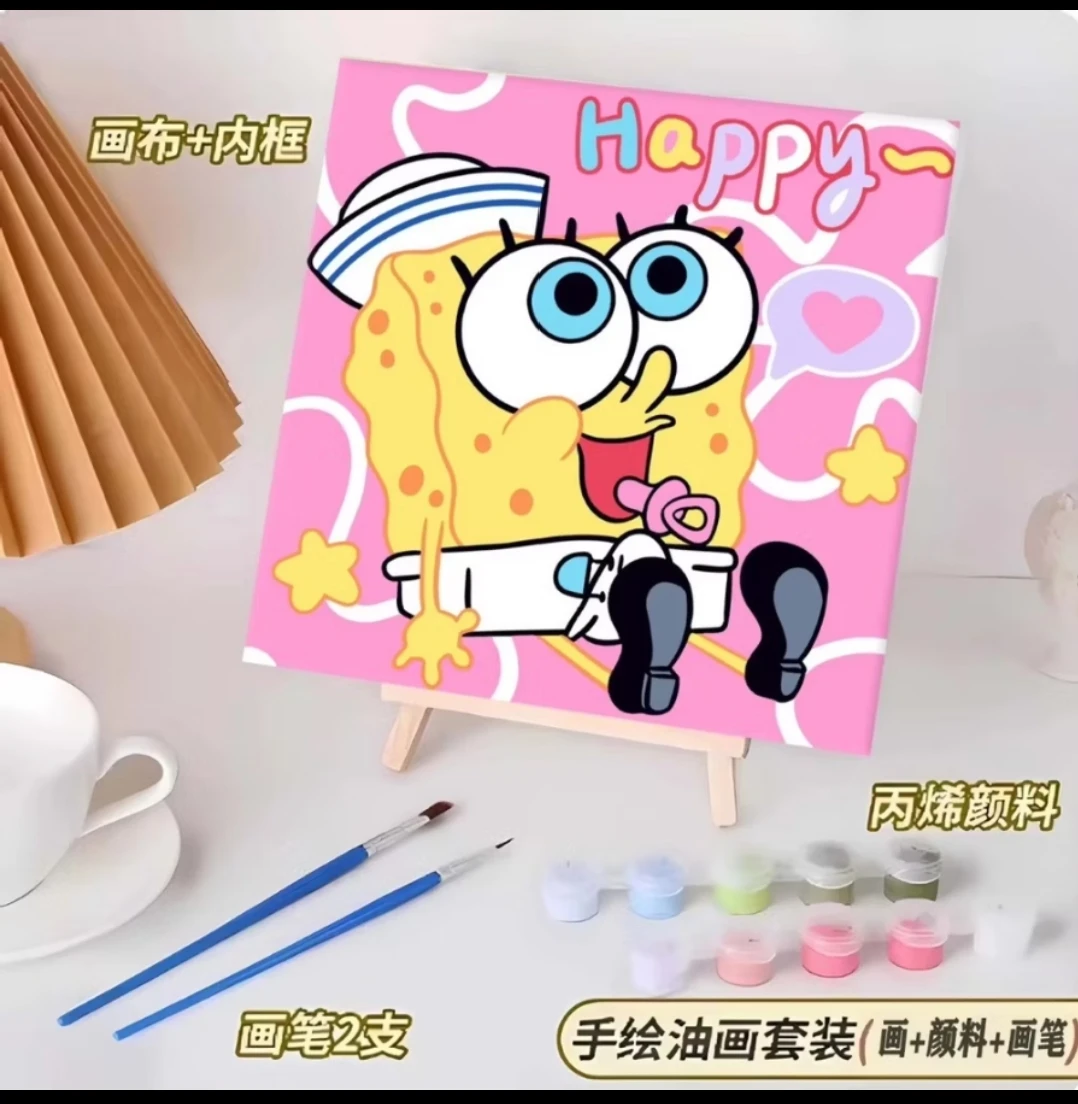 數字油畫 兒童丙烯畫带背板20x20cm 子diy手作 居家裝飾 紓壓好物 美術創作 繪畫 交換禮物動漫掛畫  手工畫繪