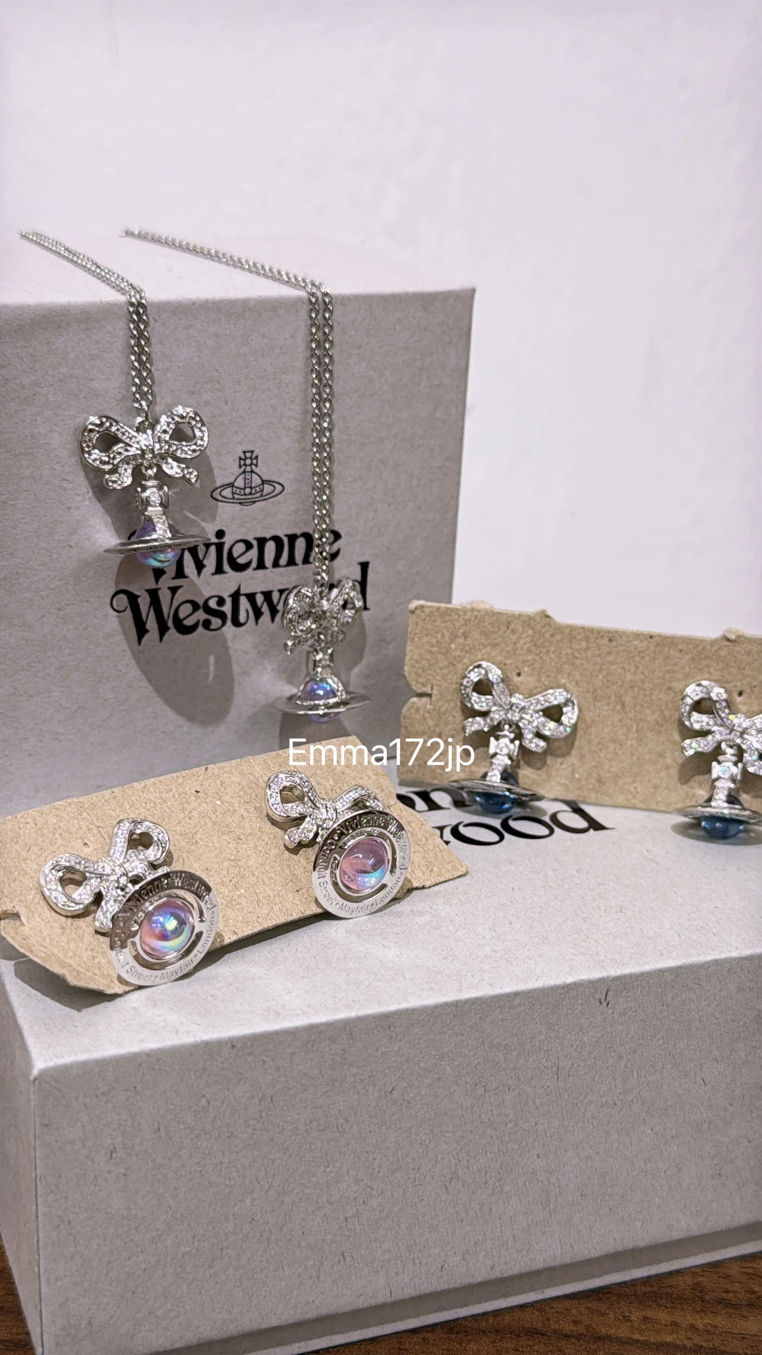 VIVIENNE WESTWOOD*現貨*925銀蝴蝶結球 項鍊 耳環