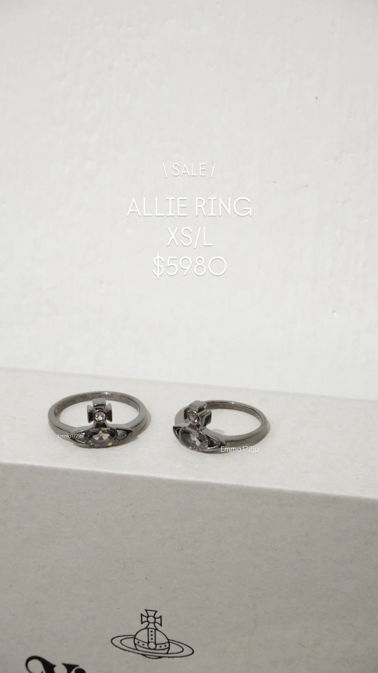 VIVIENNE WESTWOOD*現貨*ALLIE 小黑鑽戒指 XS L