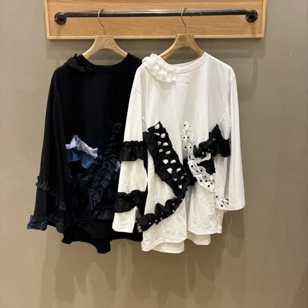 *連線預購*TORI-TO × BEAMS BOY / 波浪荷葉邊長袖T 黑白兩色